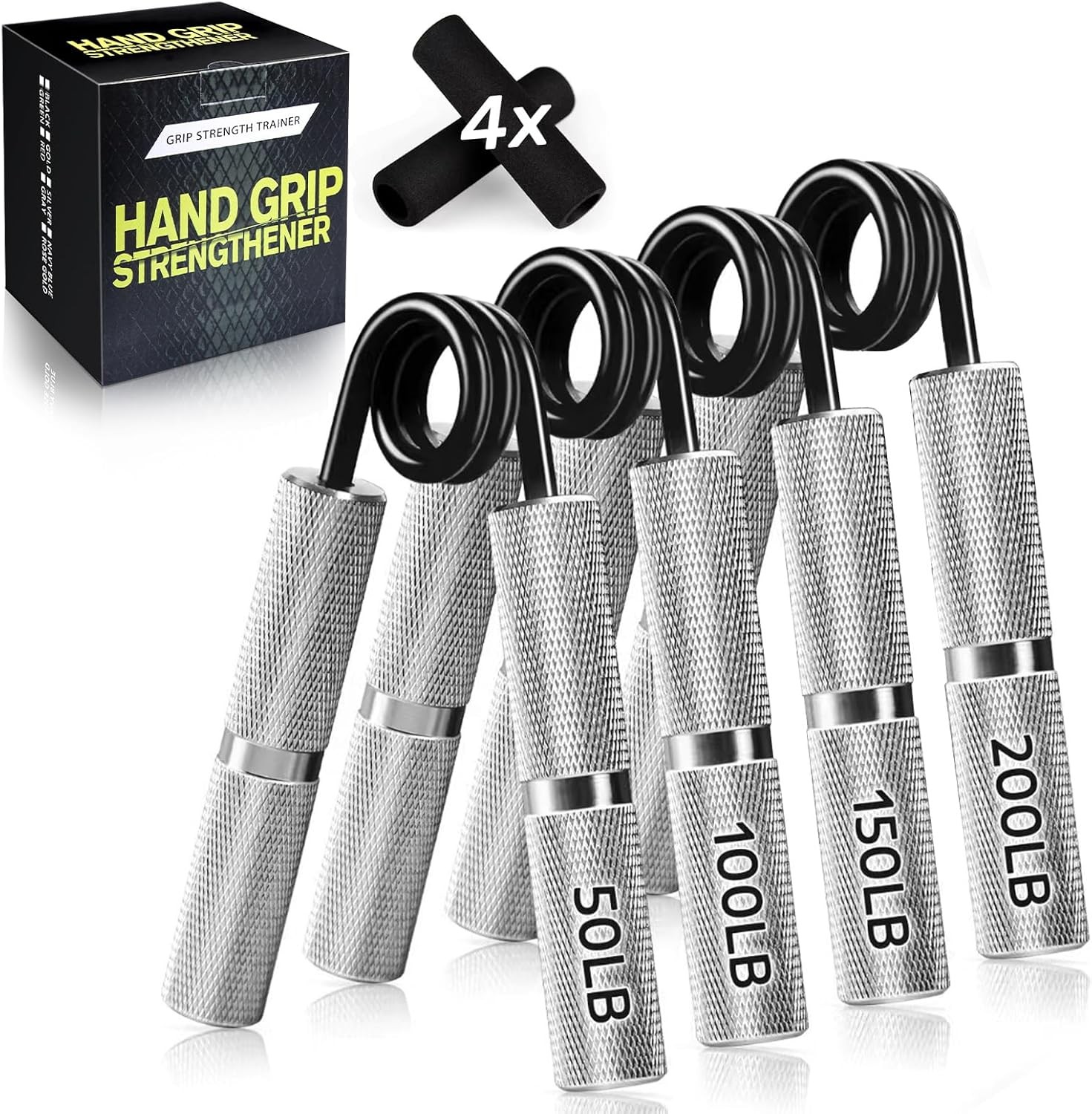 4Pcs Hand Gripper Strengthener Set 50LB-300LB, Grip Strength Trainer for Muscle