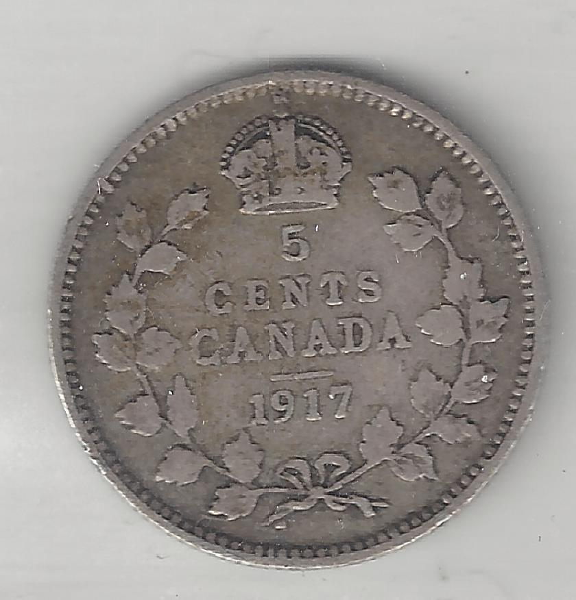 CANADA,  1917,  5 CENTS,  SILVER,  KM#22,  VERY FINE