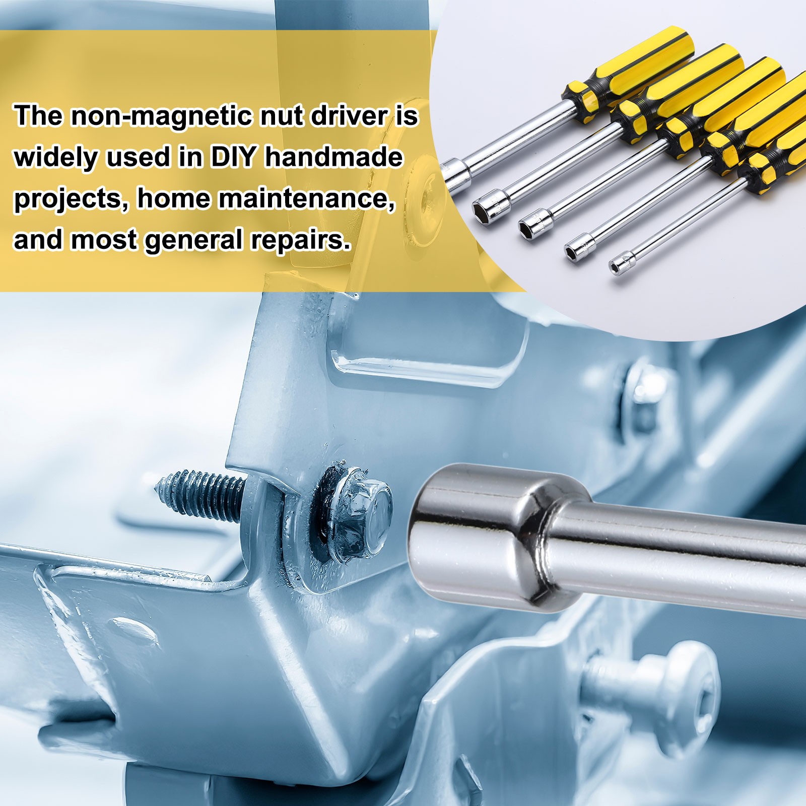 Non-Magnetic Nut Driver, 1/2" Hex Nut Driver with PVC Handle