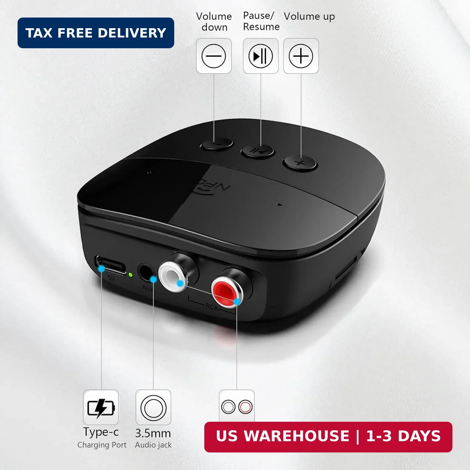 eppfun Bluetooth 5.2 Receiver,Bluetooth Audio Adapter with NFC, USB, TF Card Slo