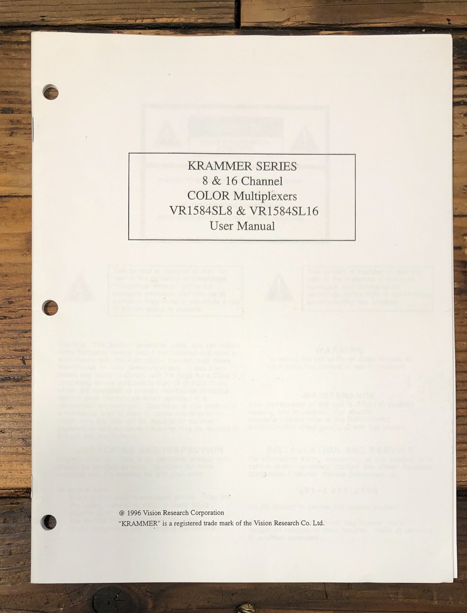 Krammer VR1584SL8 VR1584SL16 Multiplexer Owners / User Manual *Original*