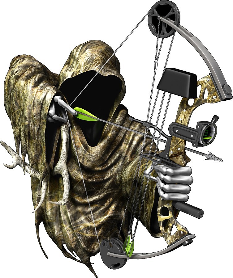 Grim reaper bow hunting camouflage cornhole board game decals