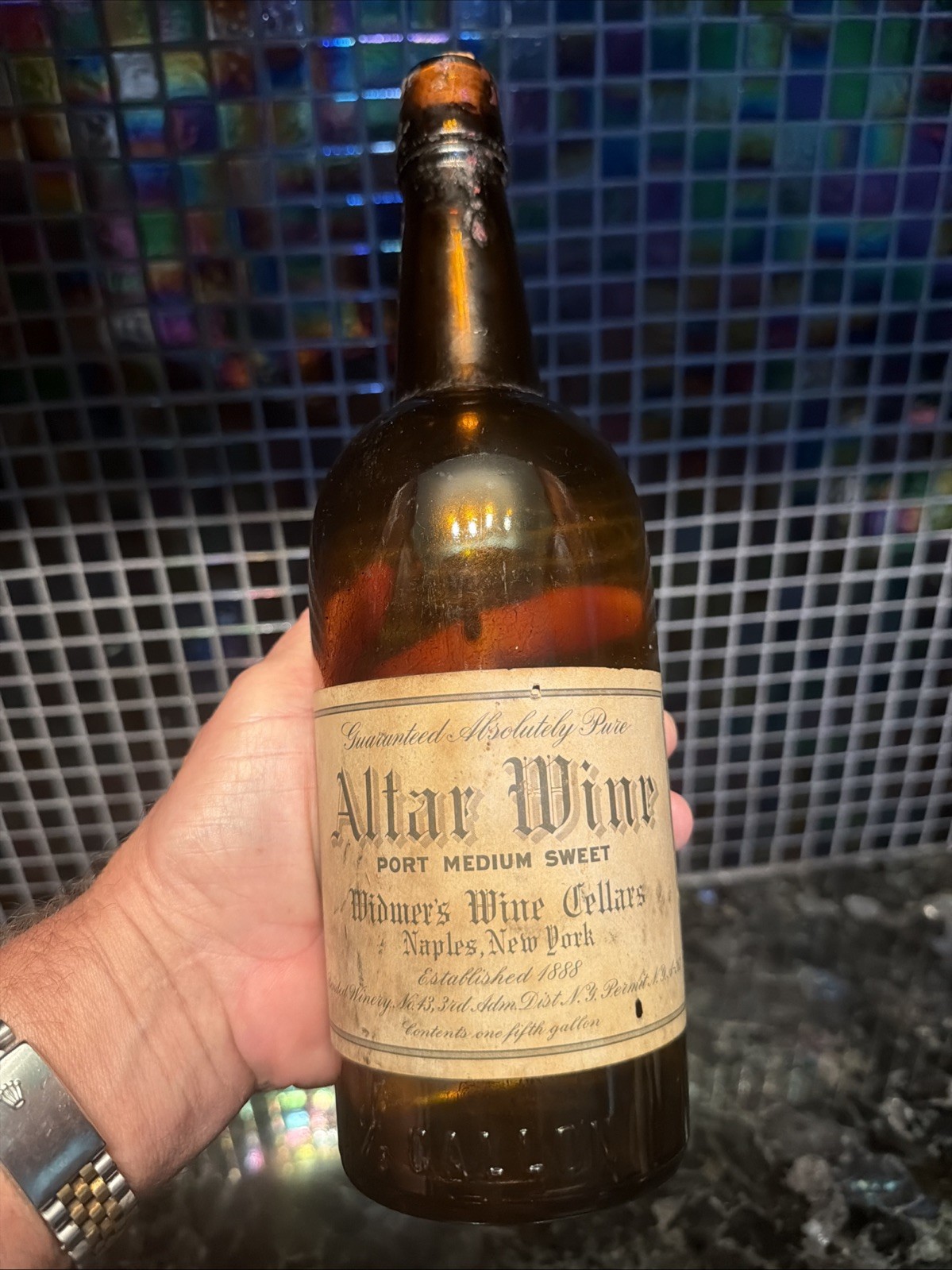 Vntg Widmers Port Medium Sweet Empty Altar Wine Bottle Naples NY Prohibition Era