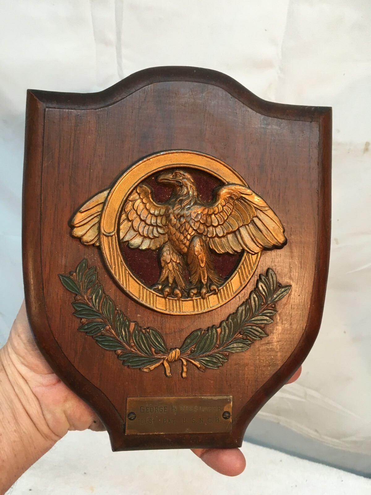 VTG Wood Plaque 101st Bat U.S.N.C.B. DEPARTMENT OF JUSTICE AMERICAN EAGLE WW 2