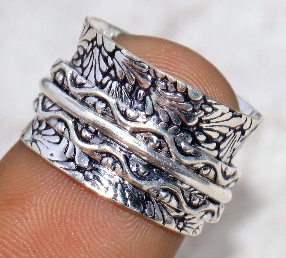 925 Silver Plated Spinner Ring US 5.5 Unique Gift Jewelry JW