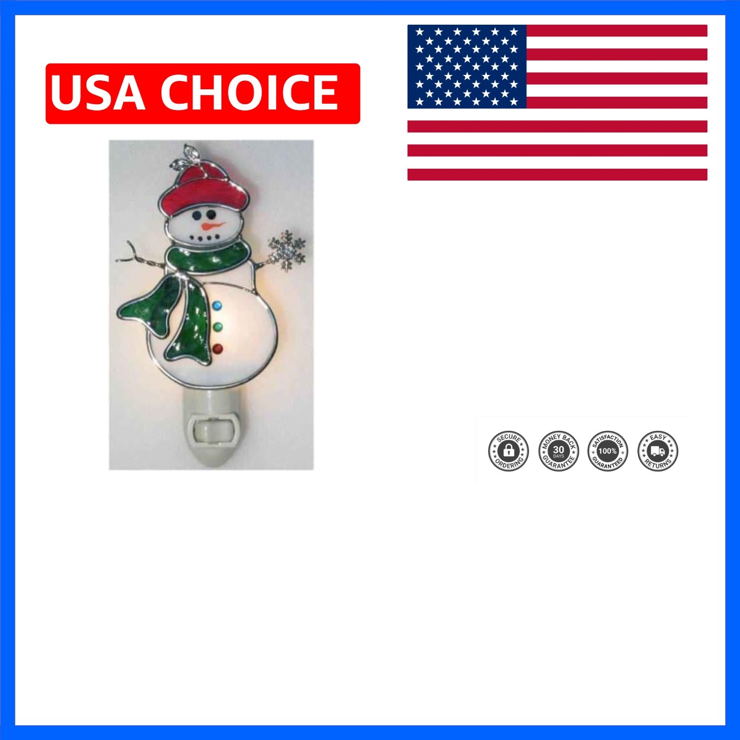 Stain Glass Snowman with Scarf Night Light