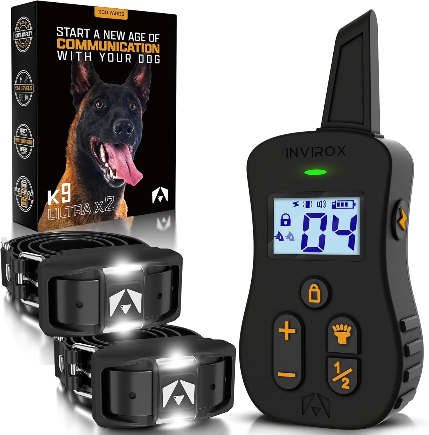 INVIROX Ultra K9 Dog Training Collar 124 Levels 3/4 Mile