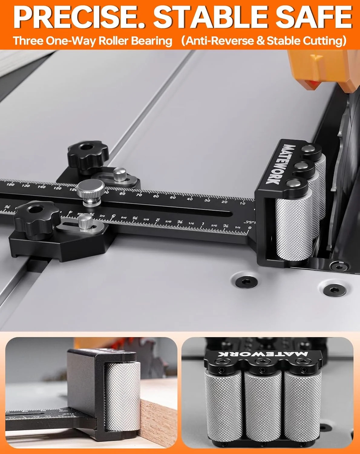 MATEWORK Thin Rip Jig Table Saw Jig Guide, 3 Rollers Anti-Kickback for Repetitiv