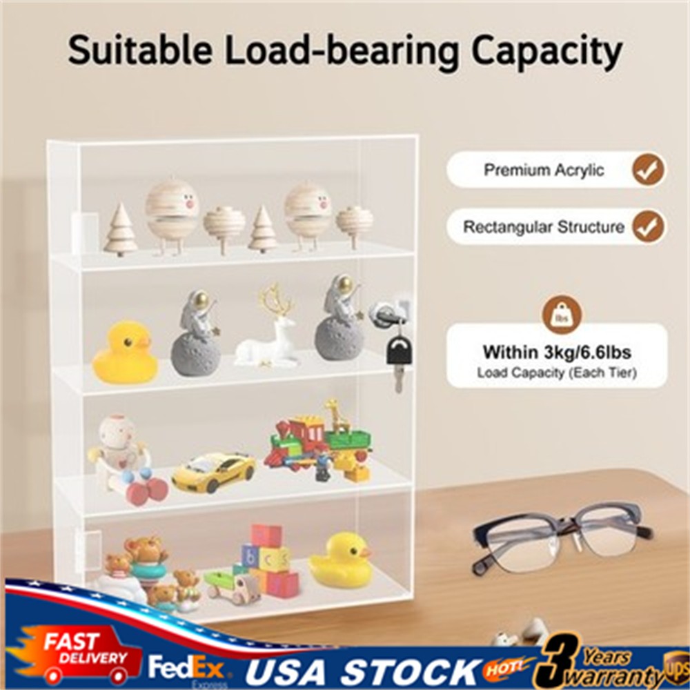 Acrylic Display Case Countertop Clear Box Dustproof Shelves Showcase with Lock
