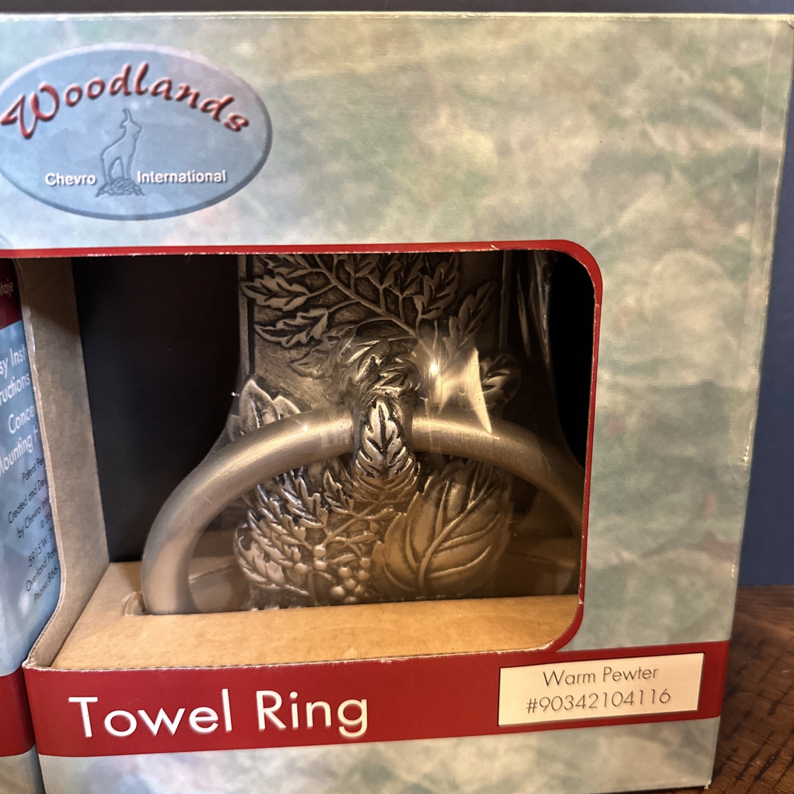 Woodlands Warm Pewter Leaf Design Towel Rings Set of 2 – Rustic Bath Hardware