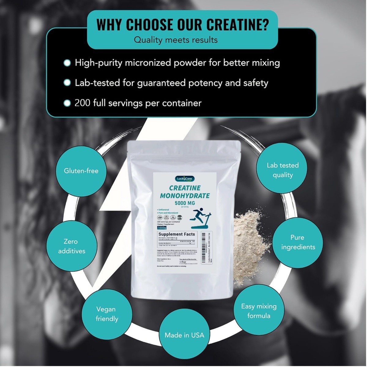 Pure Creatine Monohydrate 2.2lbs - Powder Micronized 200 Servings 5g Per Serving