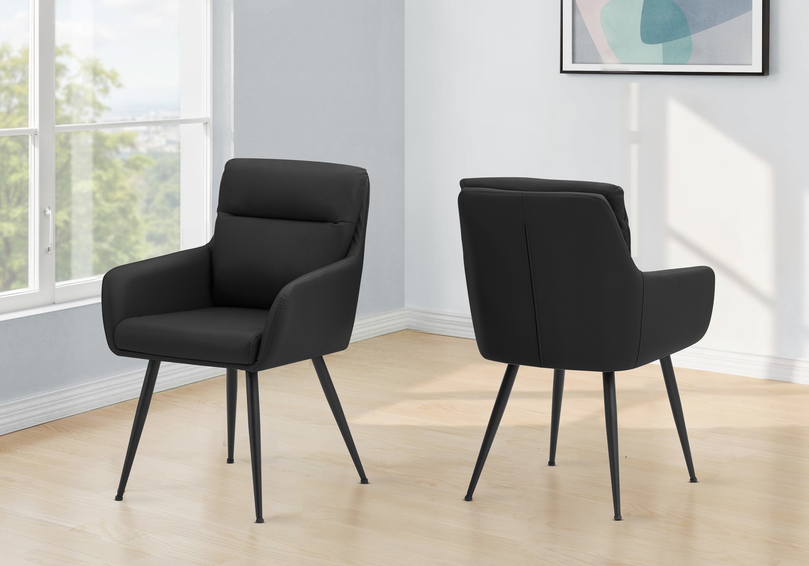 Black Leather Look Upholstered Dining Chairs, Set of 2, 34" Height
