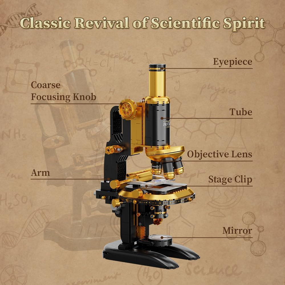 Retro Microscope Building Kit for Adults, Antique Science Instrument Model wi...