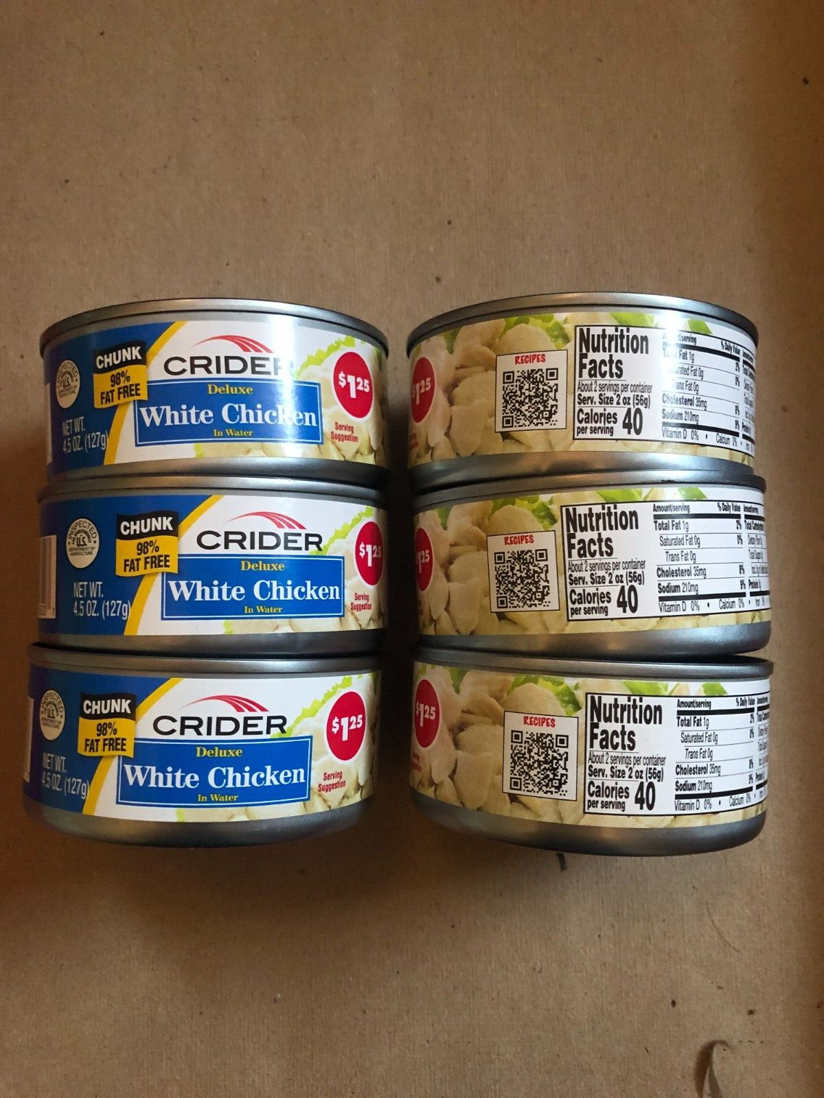 Crider Canned White Chicken, 4.5 oz. Exp Date 2025 to 2027