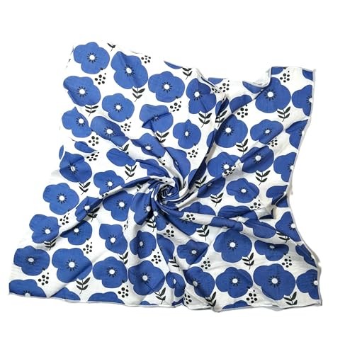 Unisex Cotton Square Scarf Bandanas 22x22 inch Floral-whiteblue