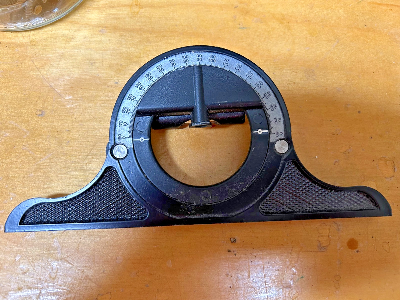 Machinist Metal Protractor with Vial Level, Black, Very Good