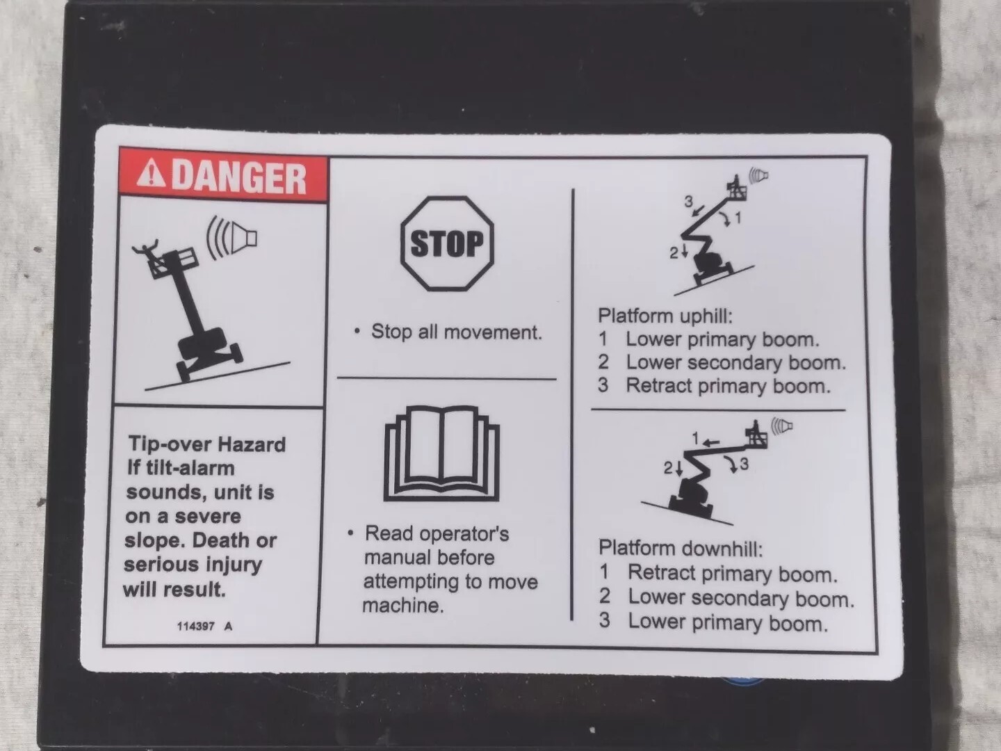 GENIE 114397 DANGER TILT ALARM DECAL 114397GT