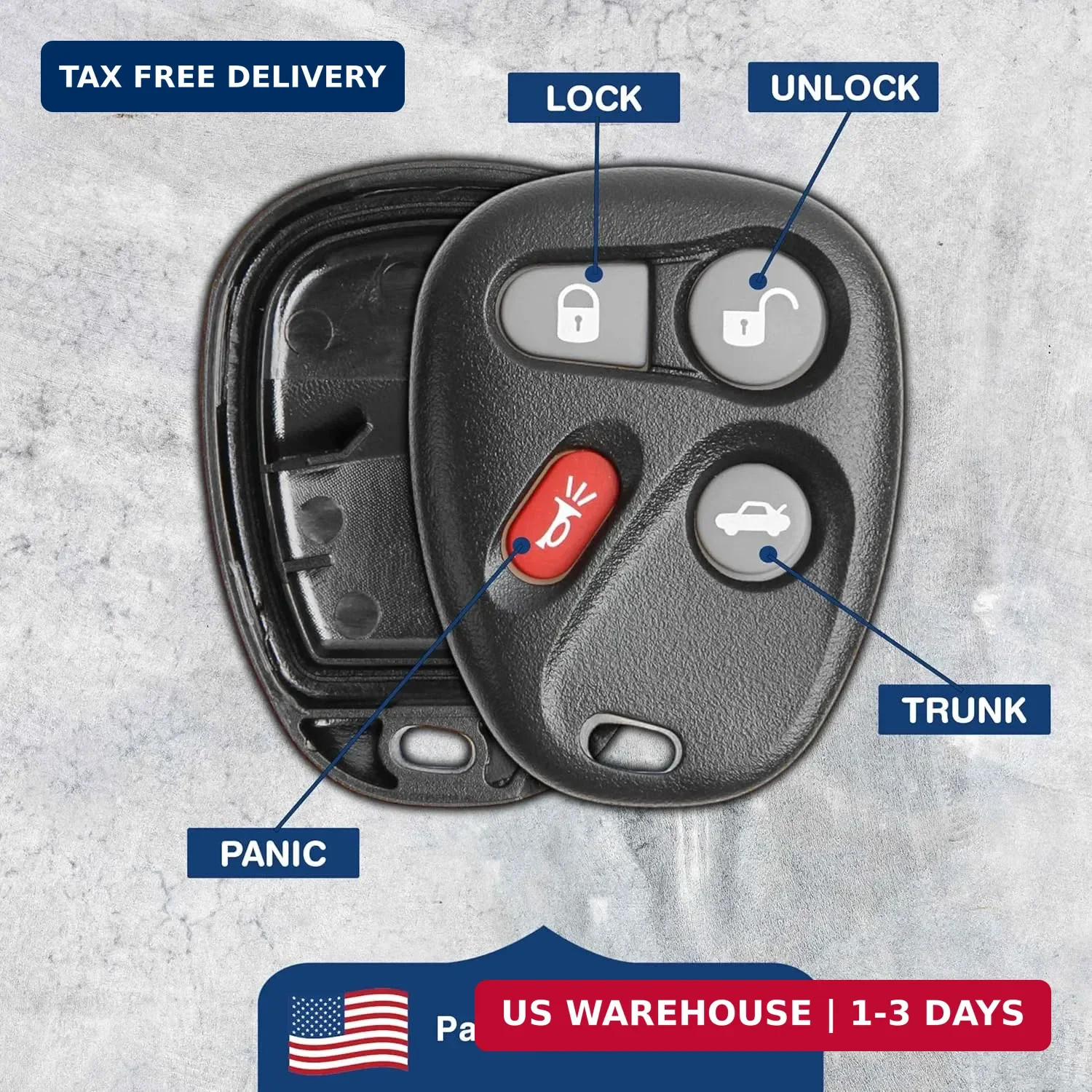 KeylessOption Replacement 4 Button Keyless Entry Remote Key Fob Shell Case and B