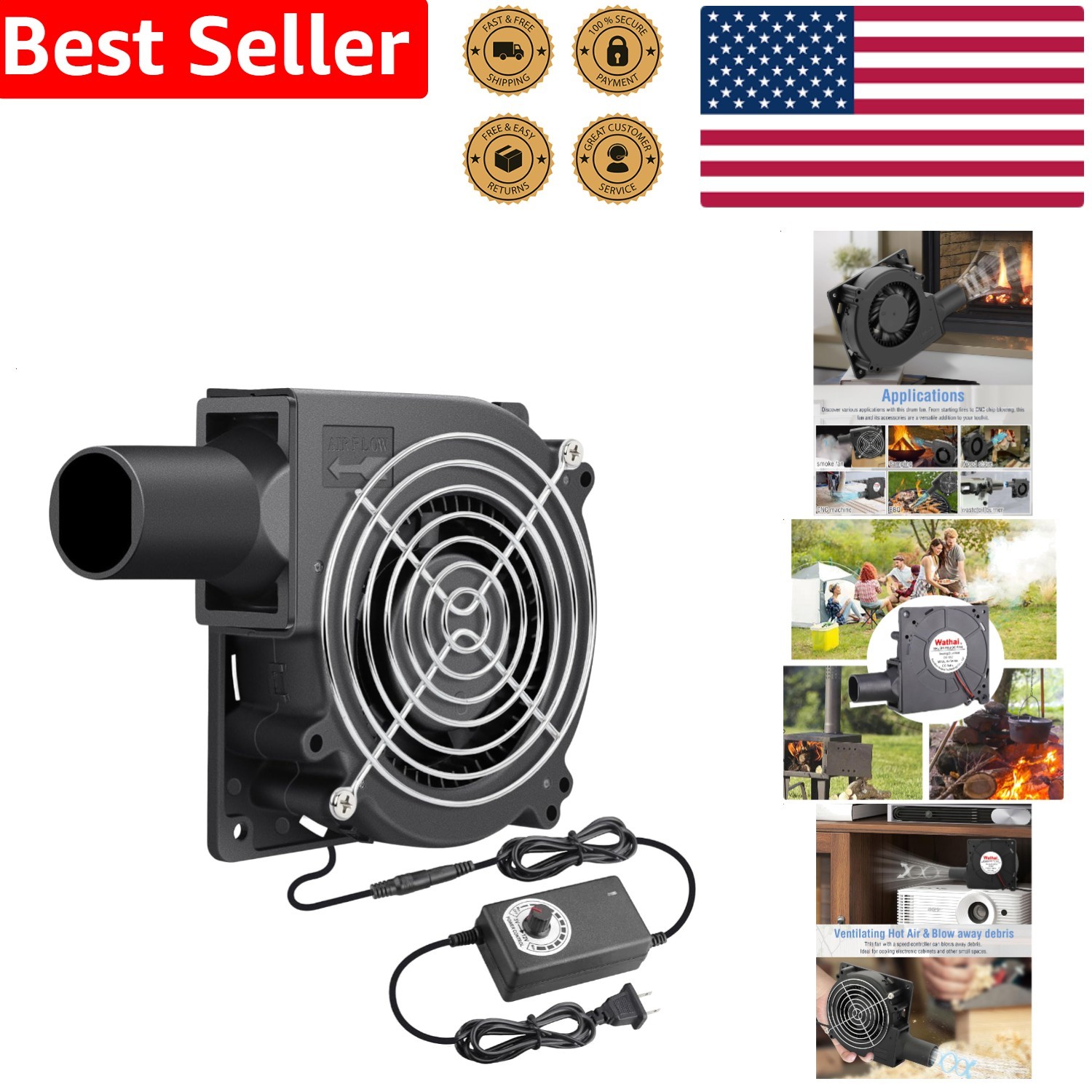 Versatile Blower Fan AC 110V 12V Variable Speed BBQ Smoker CPU Inflatable Decor