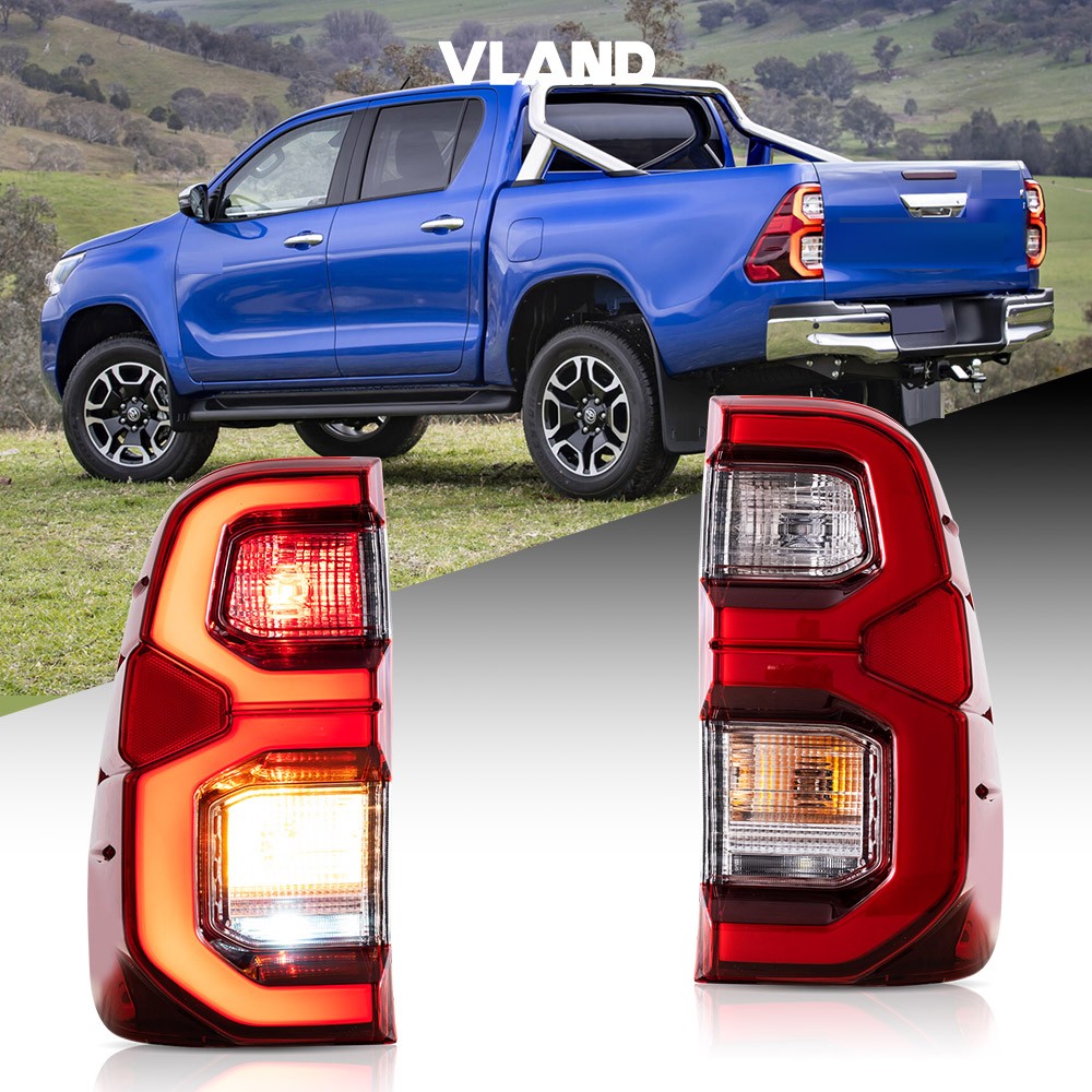 VLAND Red LED Tail Lights Set For Toyota Hilux 2015-2020 W/Dynamic Animation