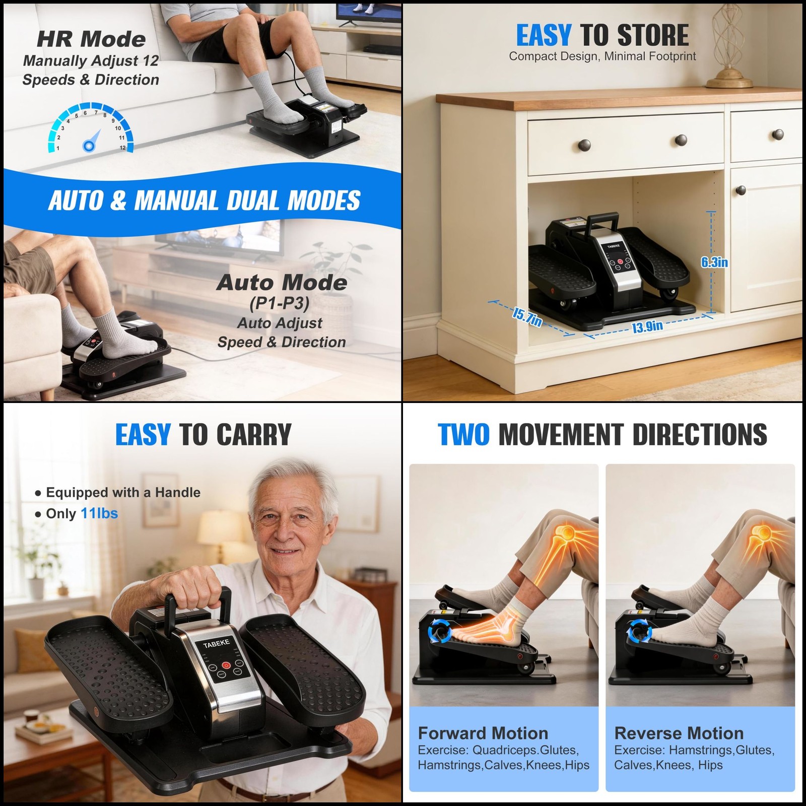 Tabeke Electric Under Desk Elliptical Leg Exerciser Seated Pedal Machine Seniors