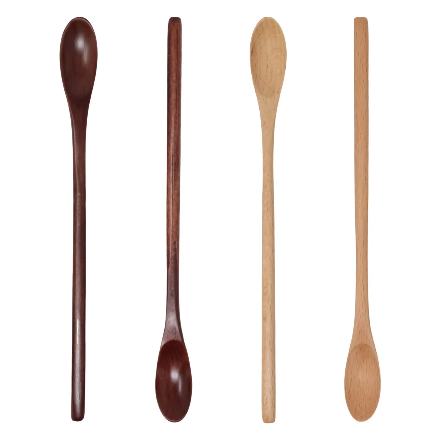 Honbay 4PCS Long Handle Wooden Coffee Spoons Wood 205mm/8.07inch, 2 color