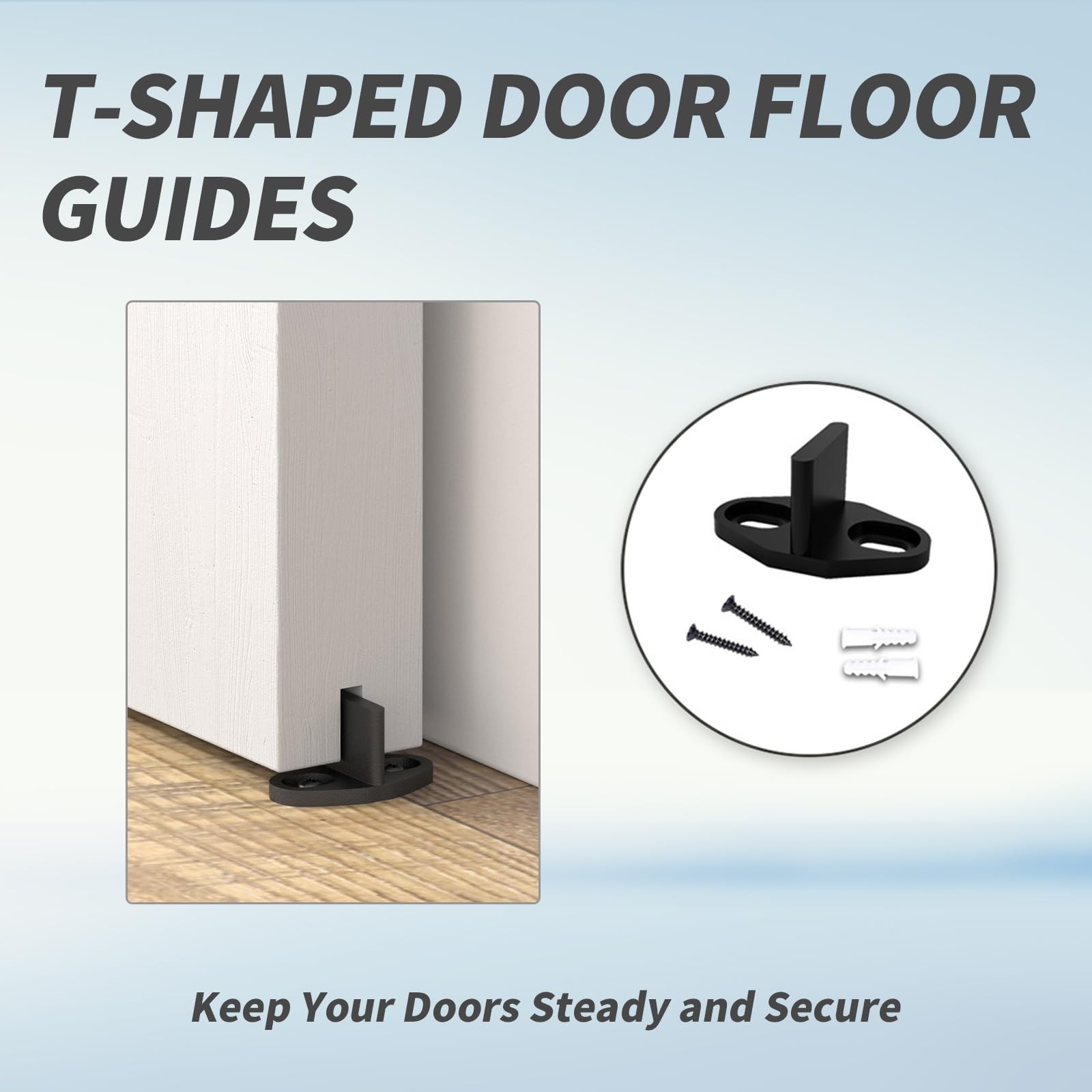4Pack Black Floor Guide for Sliding Barn Door Hardware T Shape Guides 4 PACK
