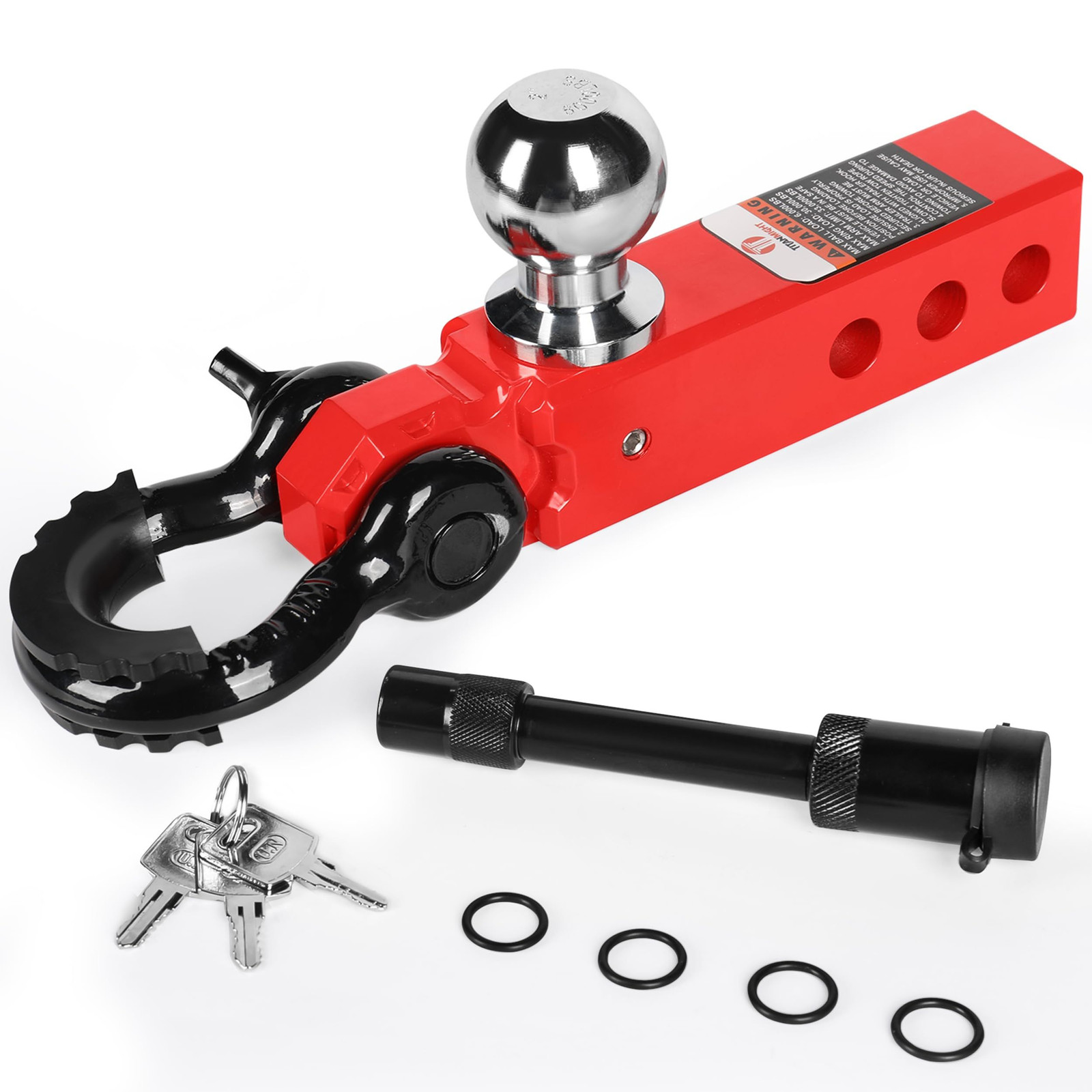 TITANMIGHT Trailer Hitch Ball Mount, Tow Shackle, Heavy Duty Solid Shank Red