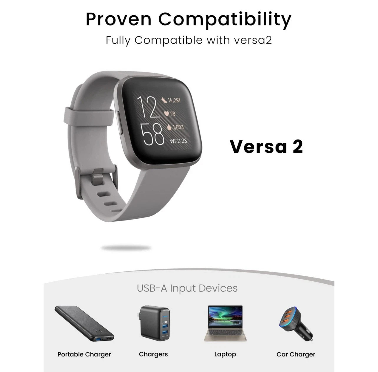 For Fitbit Versa 2 USB Charger Charging Power Dock Cradle Smart Watch