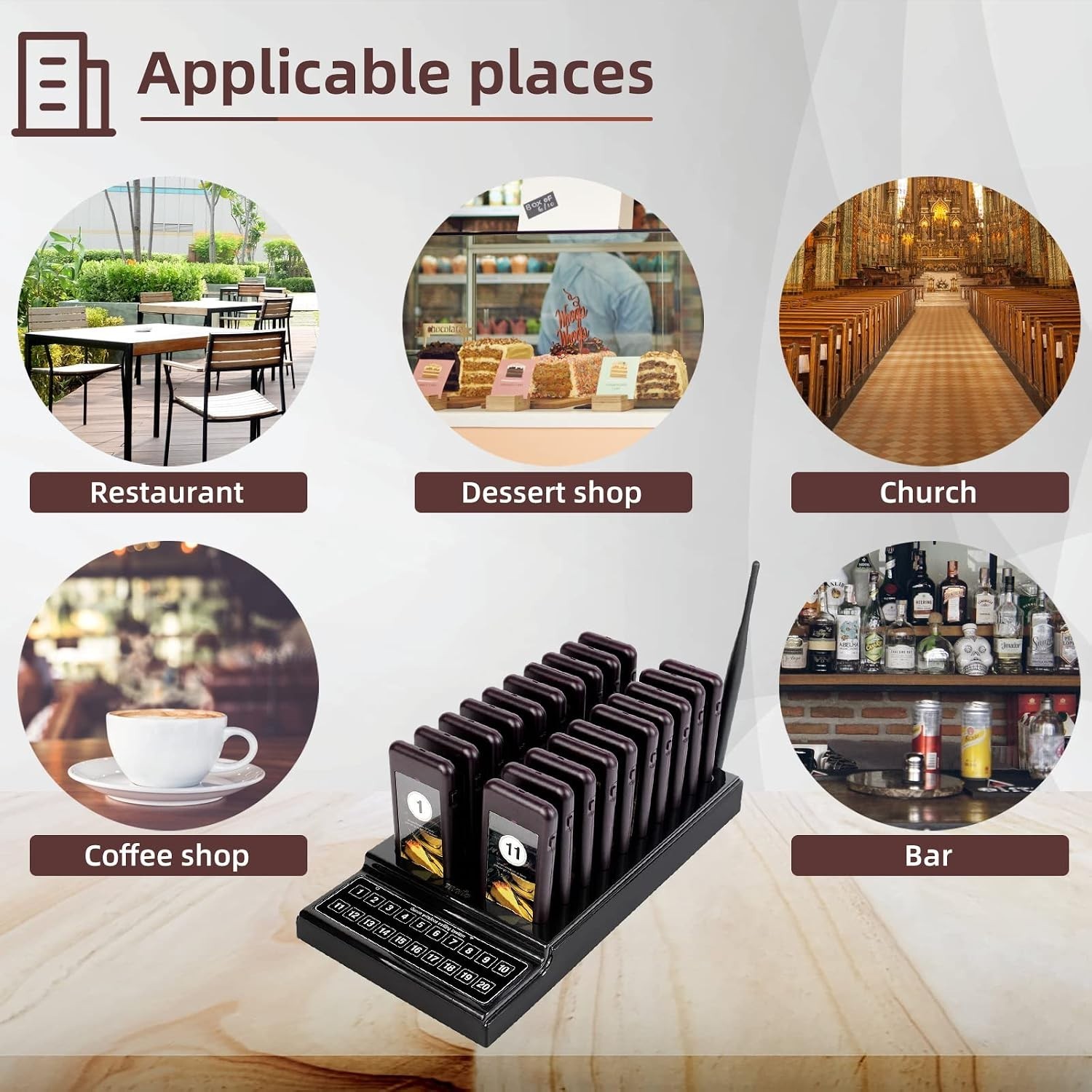 20-Unit Restaurant Buzzer System, 1640ft Wireless Range for Food Trucks & More