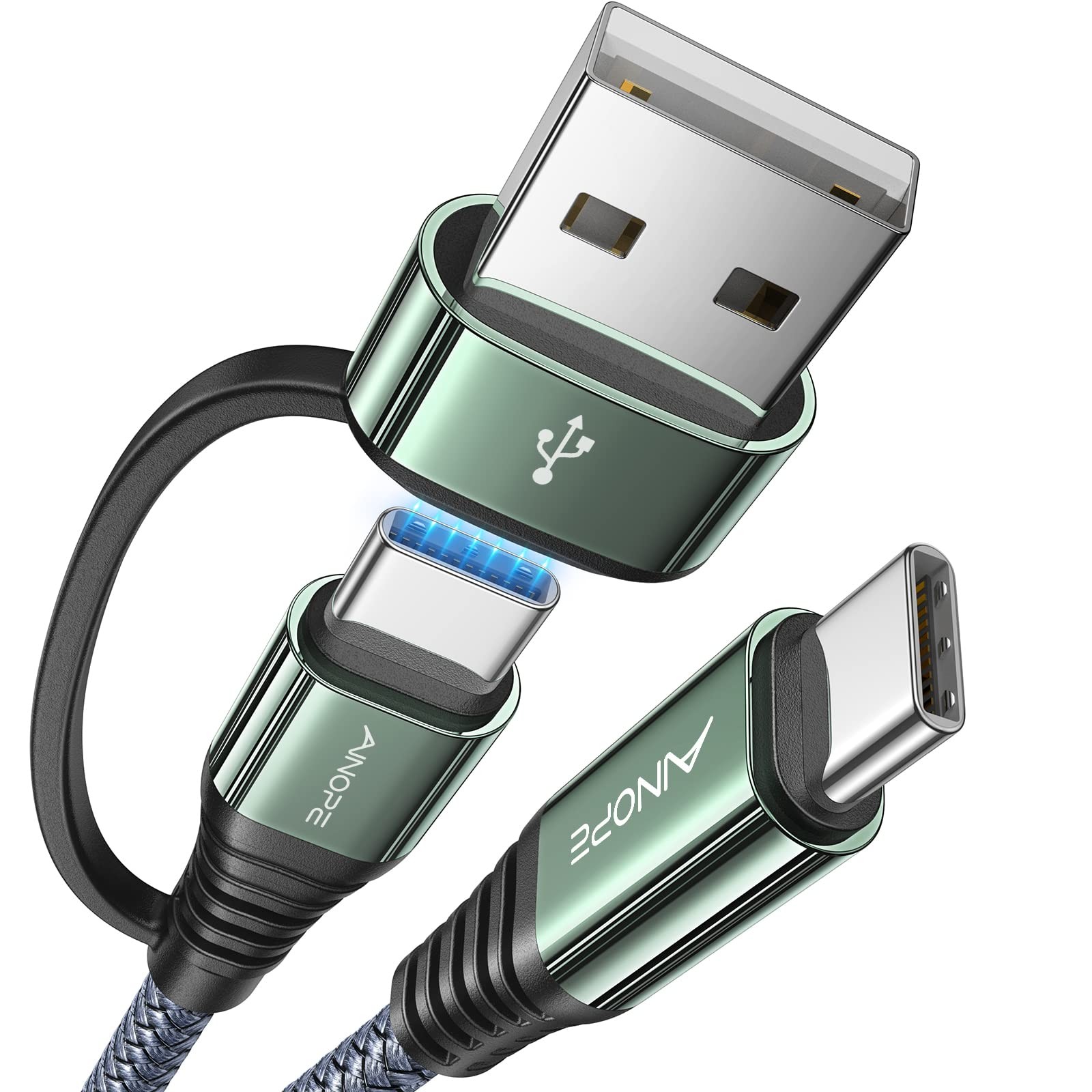 AINOPE 10FT USB C Cable Fast Charging with Adapter, Woven 60W 10FT, Grey