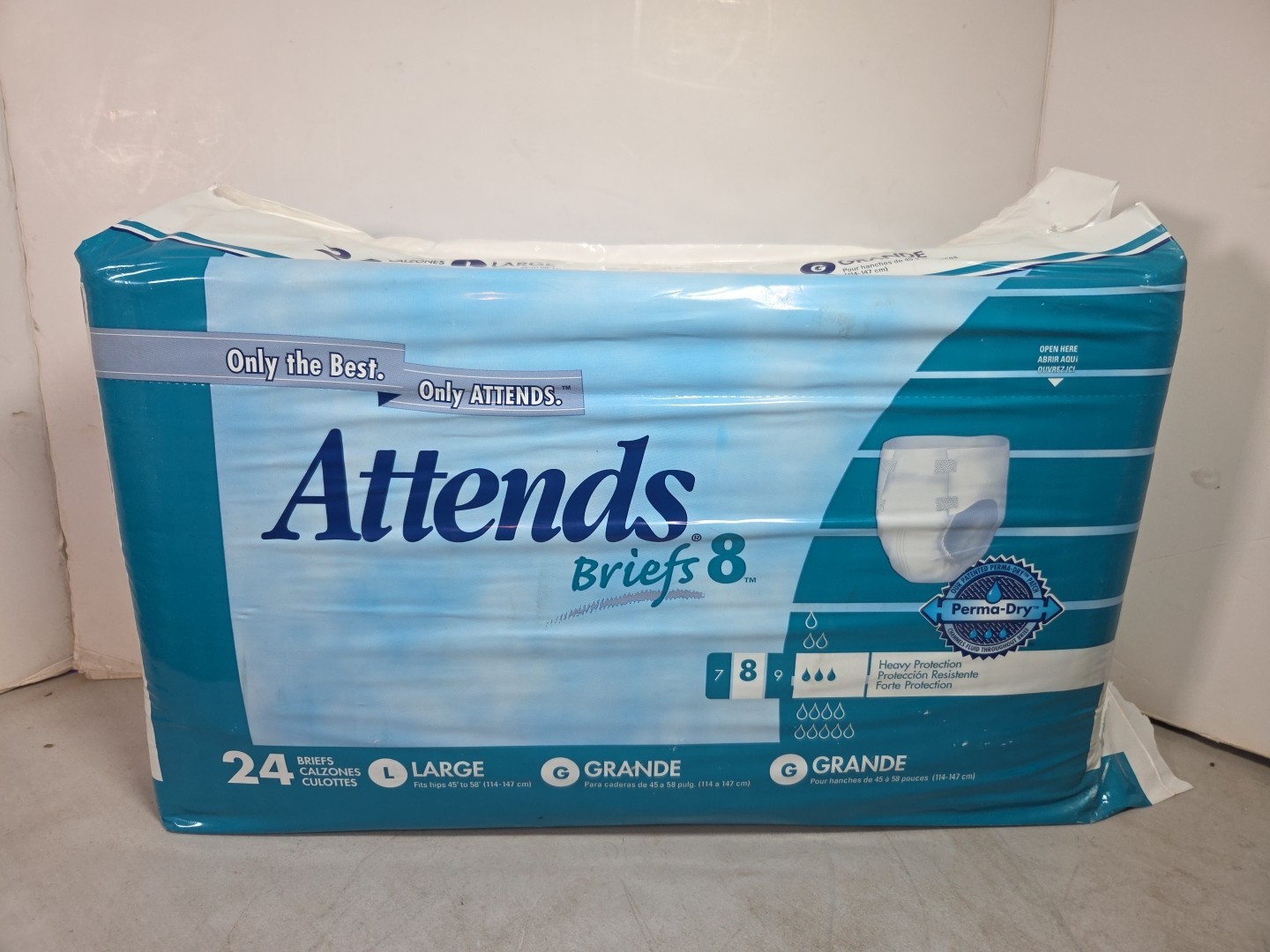 Vintage Attends Briefs 8 PermaDry Plastic Backed 2 Tab 2002 Diaper Sample 2PK LG