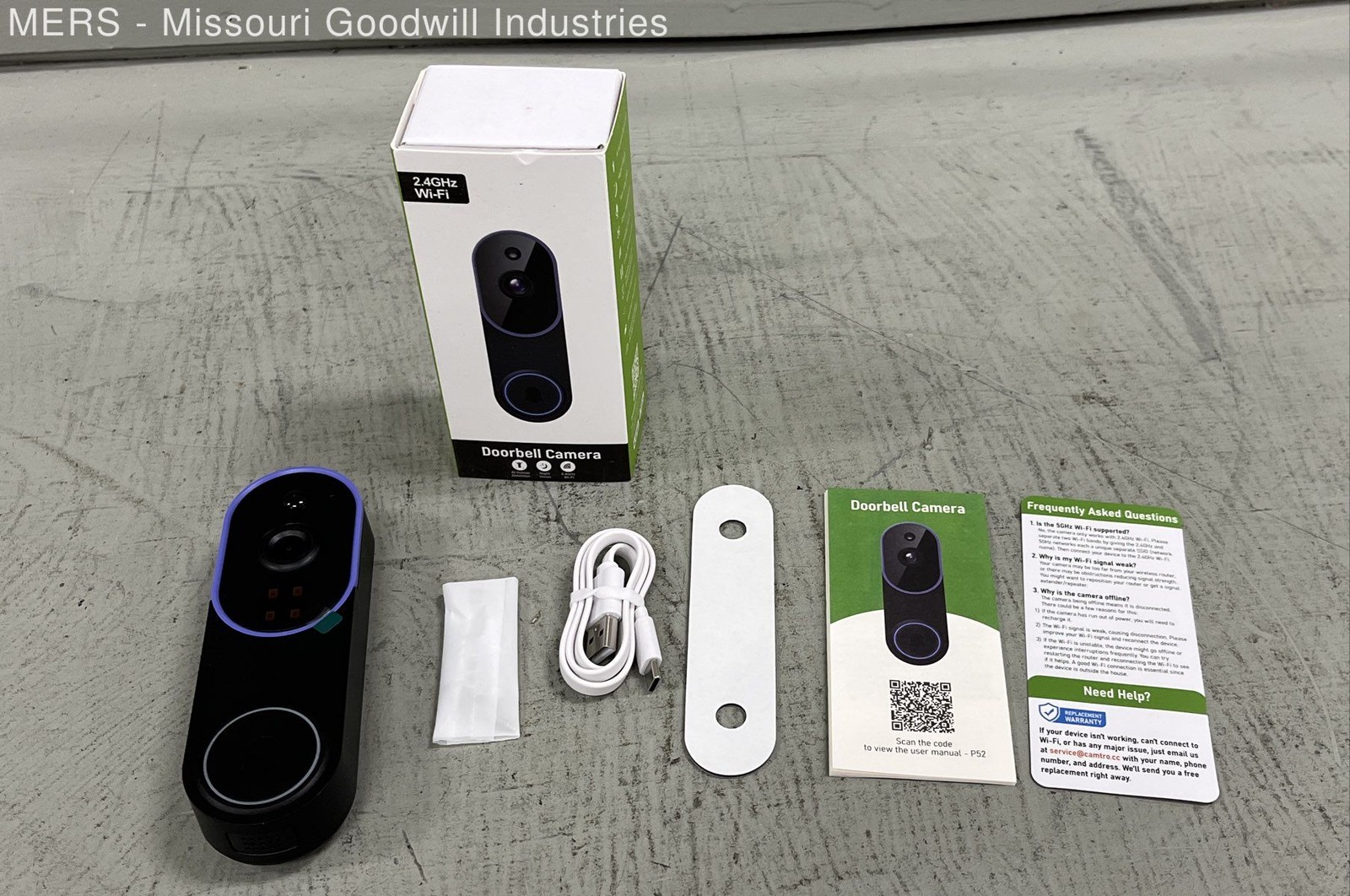Camtro P52 Wireless Doorbell Camera 2.4GHz Wi-Fi Rechargeable Untested
