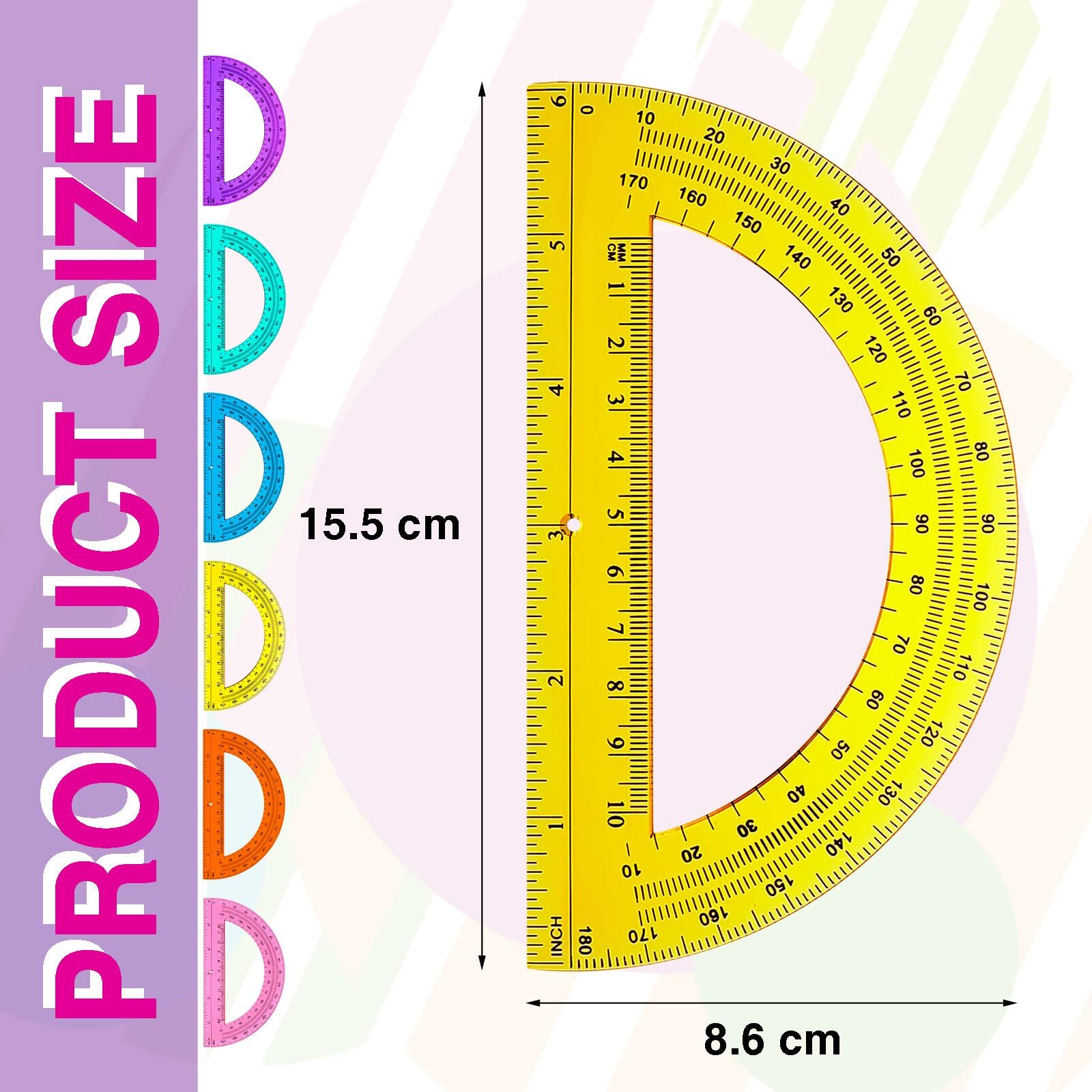 12 Pack 6 Inch Plastic Protractor 180 Degrees Angle Measurement for School