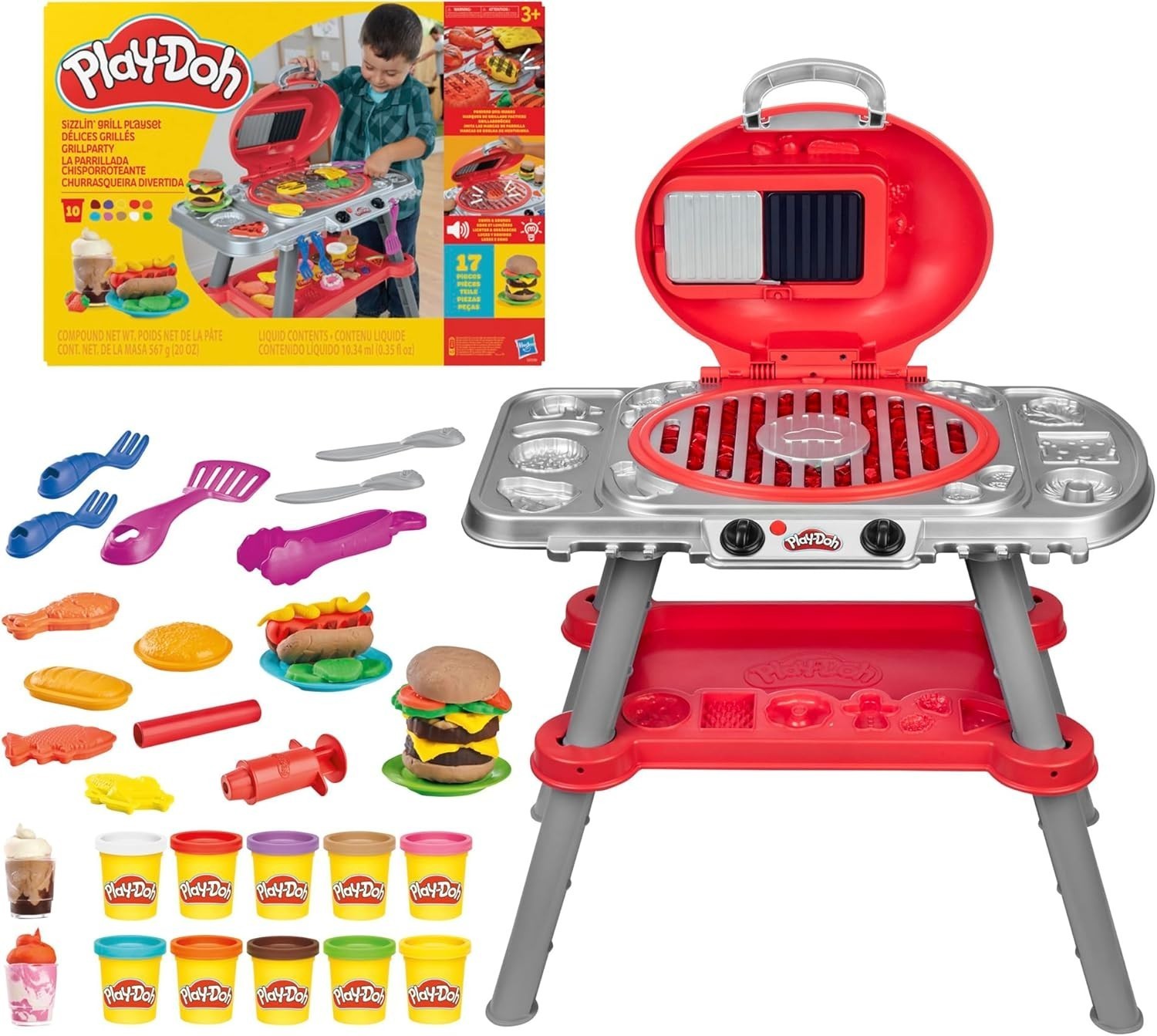 Hasbro Play-Doh Sizzlin' Grill Playset with Lights & Sounds w/ 17 Accessories