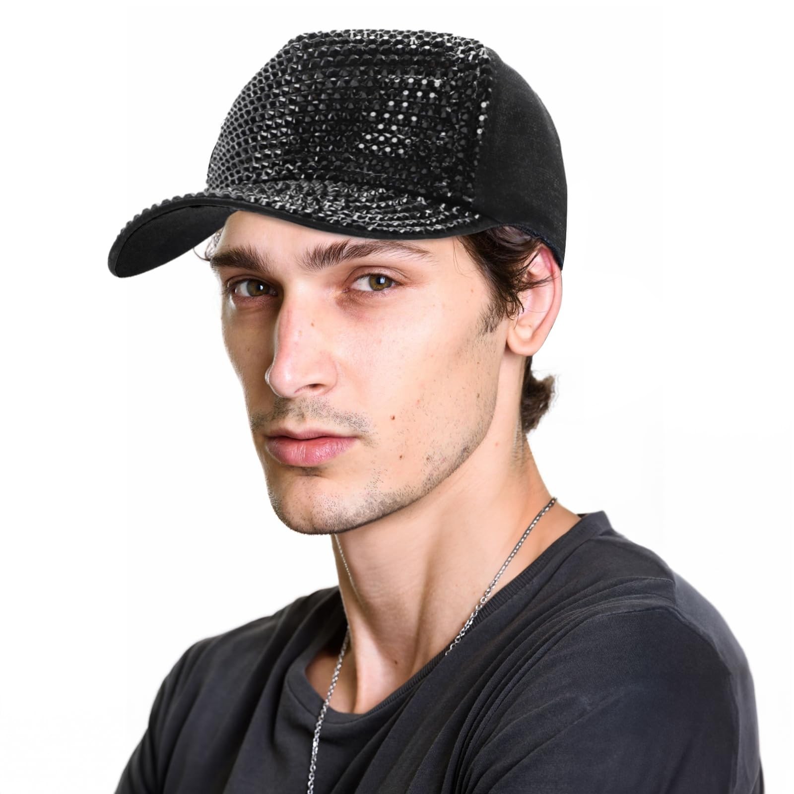 Peohud Set of 2 Rhinestone Baseball Caps, Adjustable Snapback Baseball Hat fo...