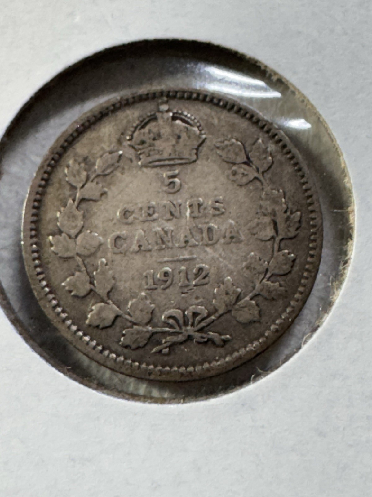 1912 Canada 5 Cents Small Silver Coin