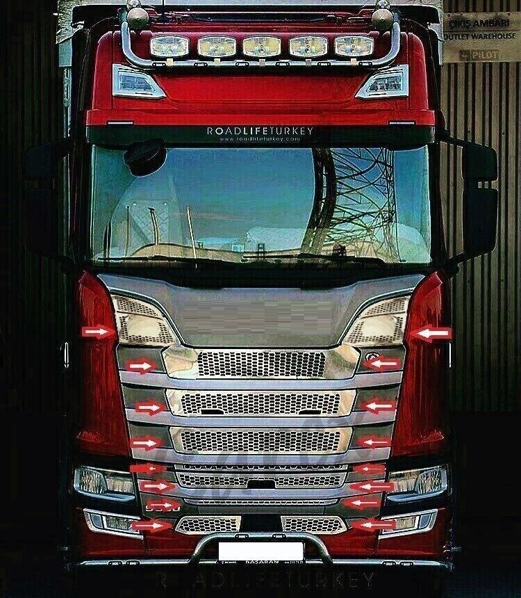 Front Grill Mesh Covers for SCANIA S 2016+ without DRLs Polished Stainless Steel