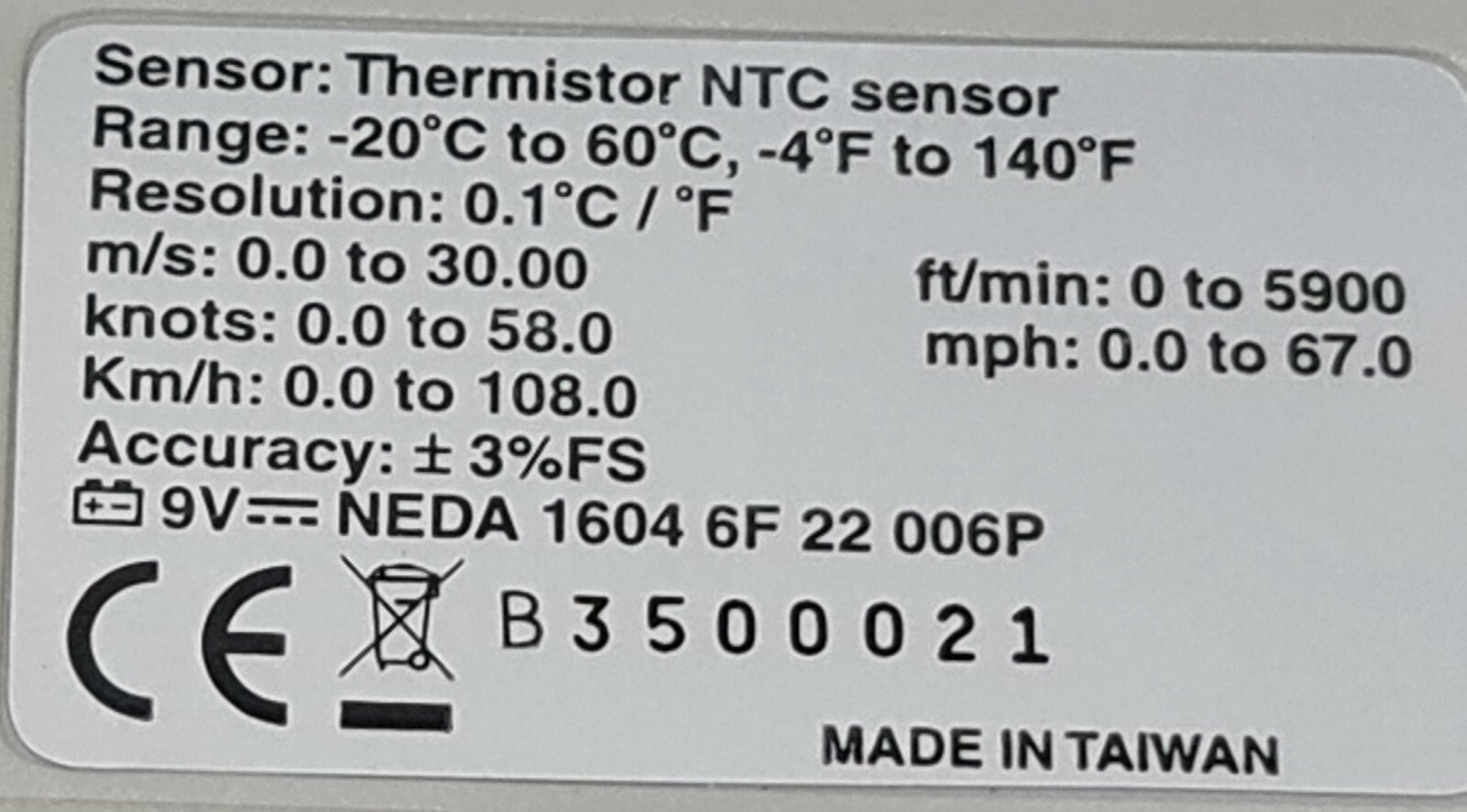 MARTINDALE AV90 ANEMOMETER w/ EXTERNAL PROBE 13001118