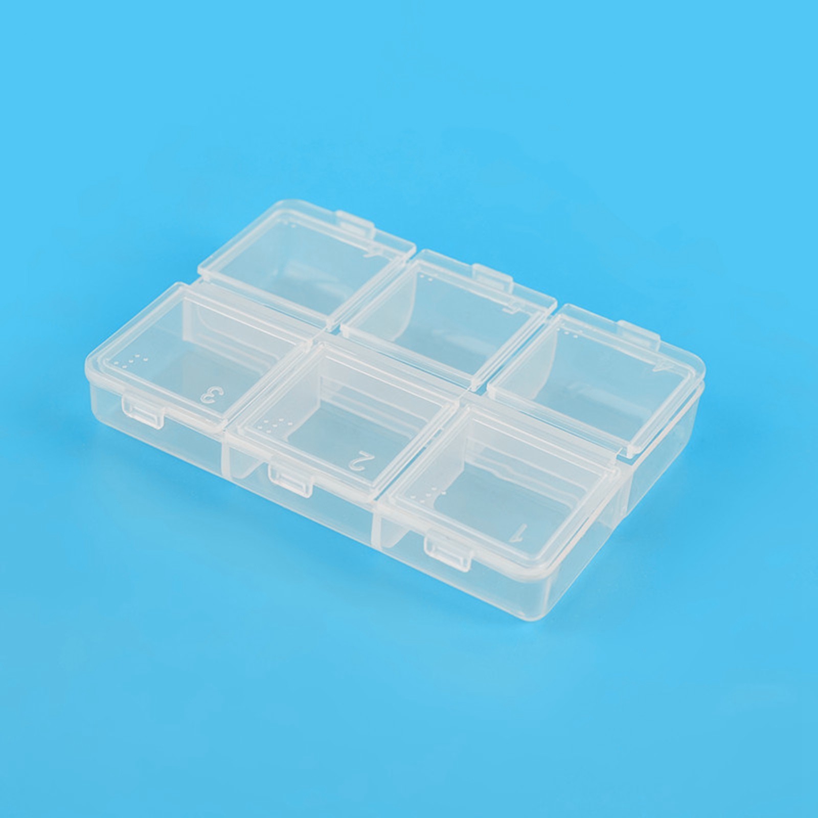 6 Pcs Clear Plastic Organizer Box Case 6 Grids Jewelry Storage Container 3.2"