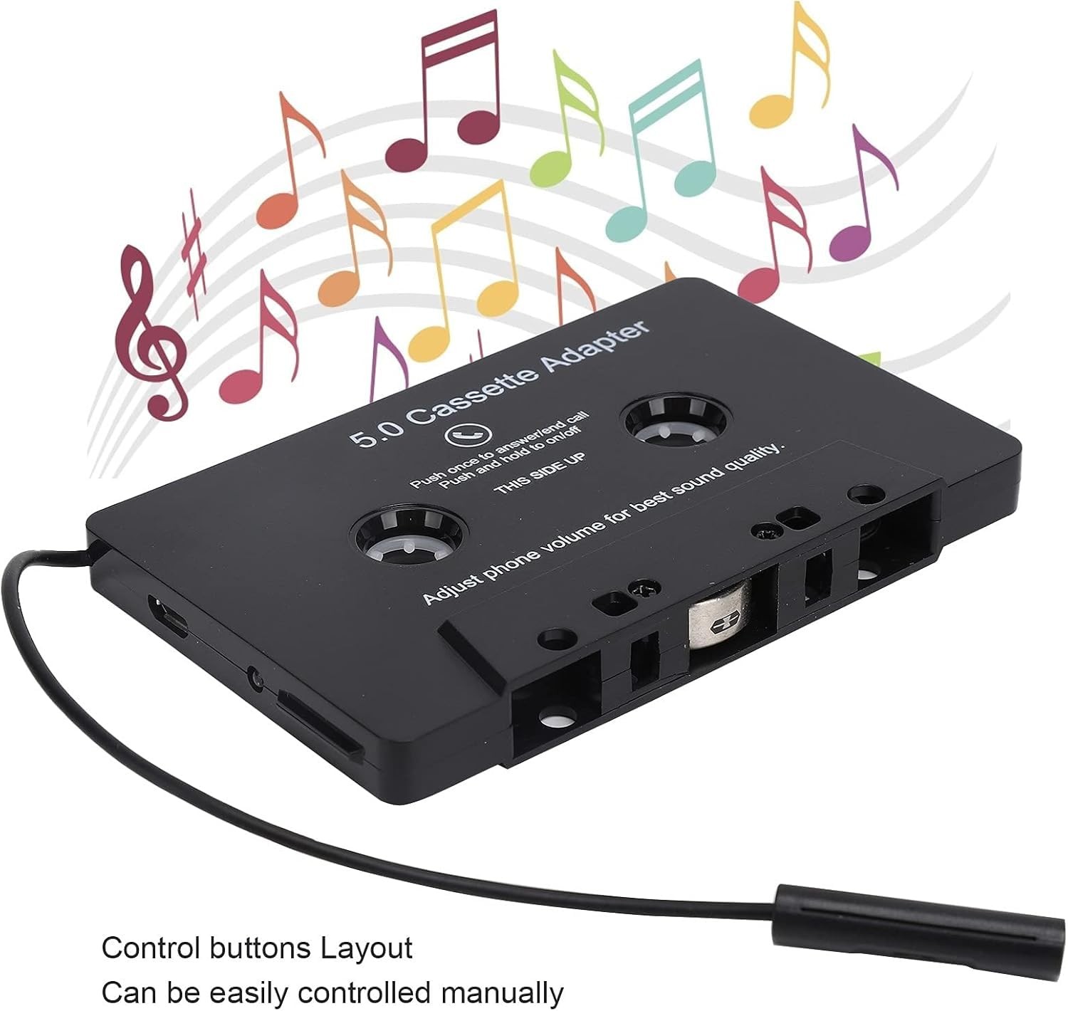 Car Audio Bluetooth 5.0 Cassette Receiver, Function Button, Black