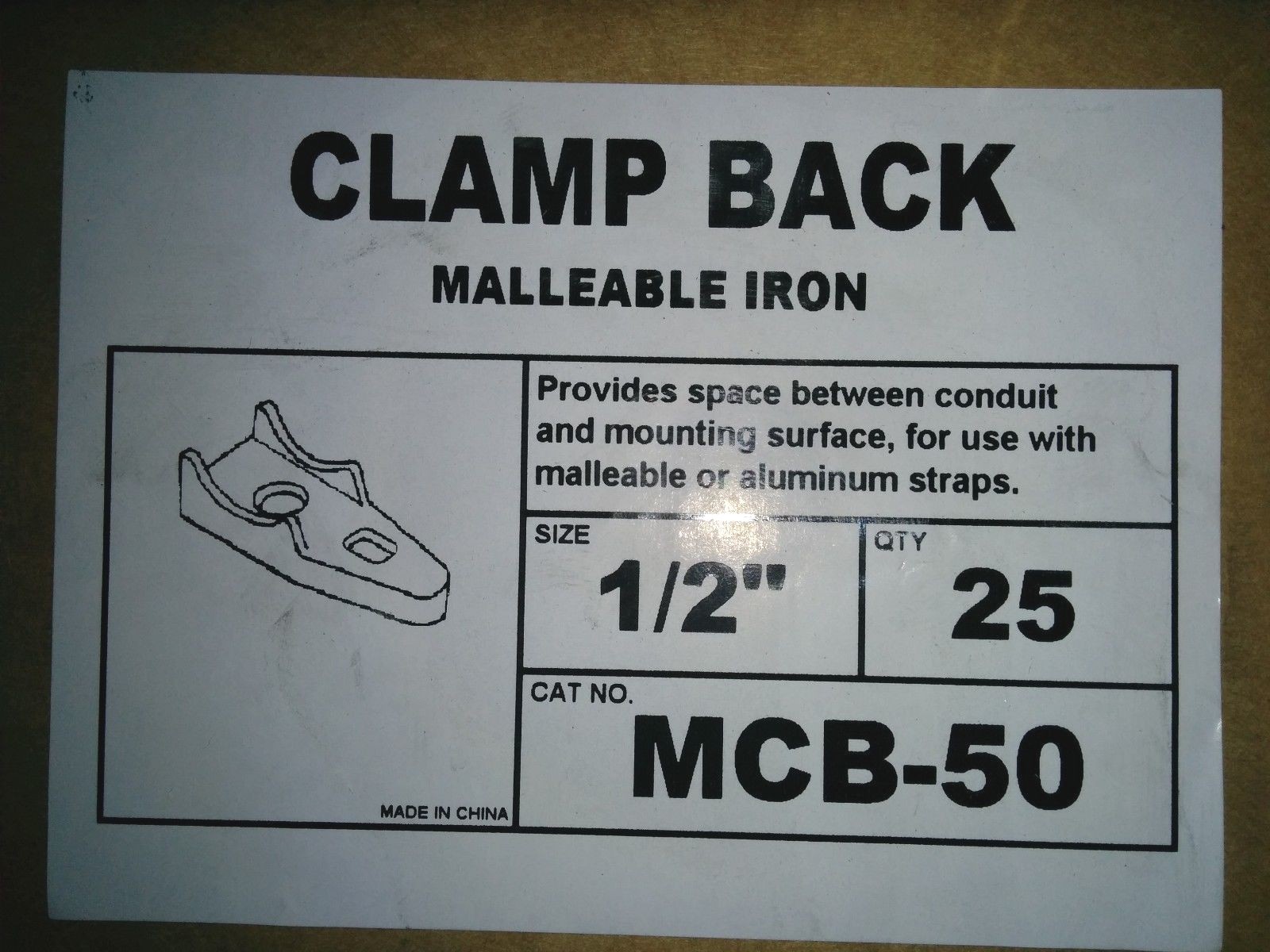 (25 pc) Malleable Iron Clamp Back Strap 1/2" Rigid Conduit Spacer