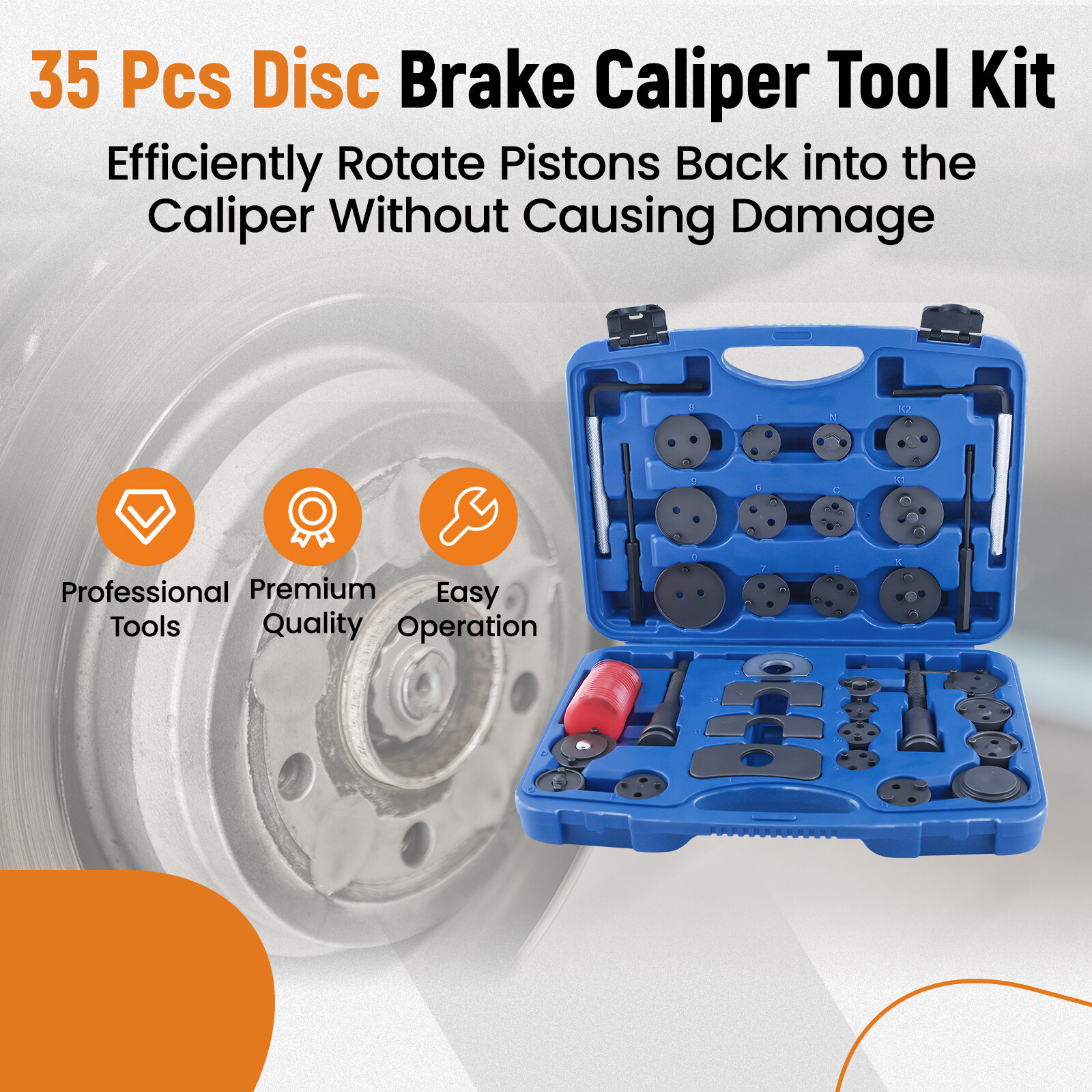 35PC Piece Universal Brake Disc Caliper Wind Back Tool Kit Piston Rewind