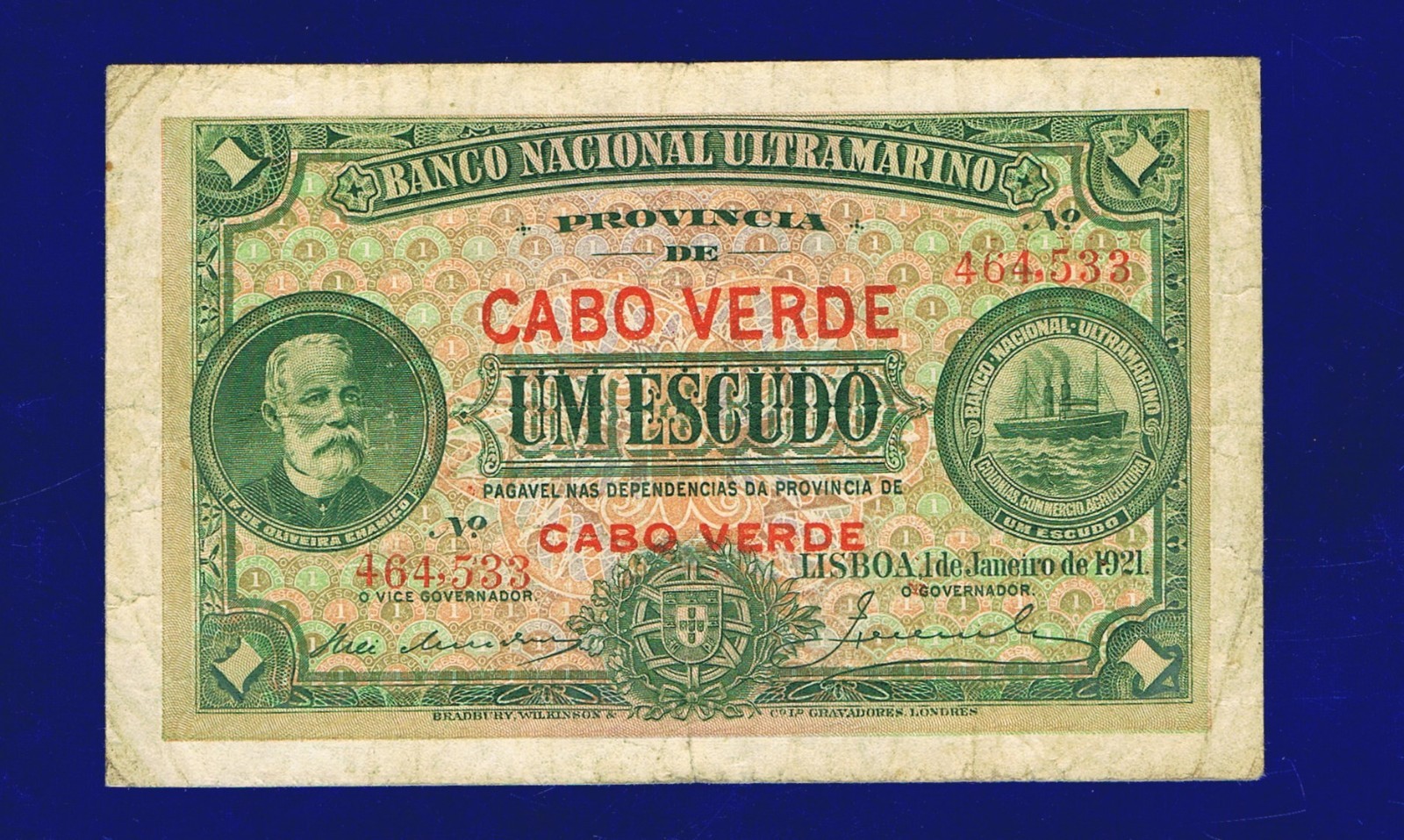 CAPE VERDE 1 ESCUDO 1921 PIC32 FINE/VF CL-1