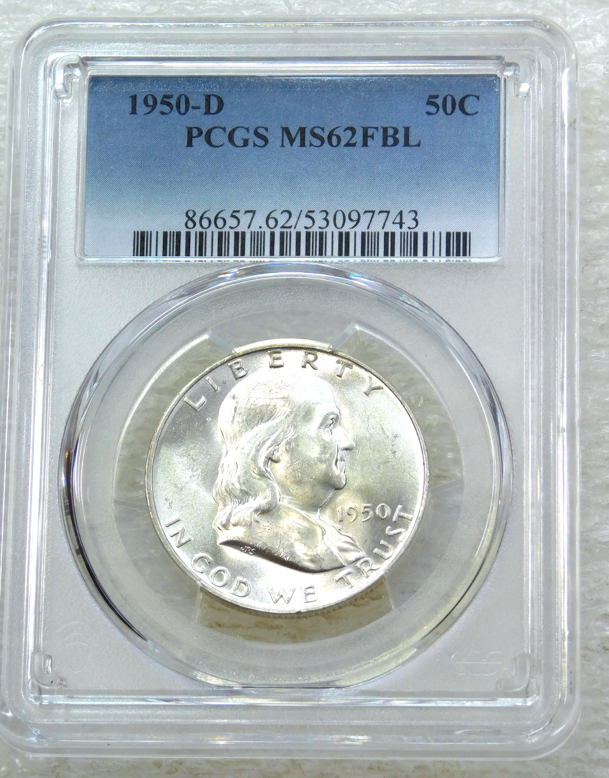 1950-D Franklin Half Dollar PCGS MS62FBL Frosty PQ Just Graded New Holder #M318B