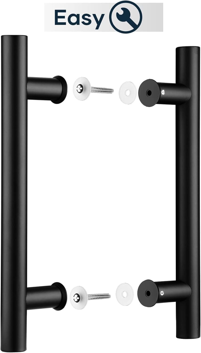 EaseLife 12" Double Sided Push Pull Door Handle, Matte Black, Stainless Steel, H