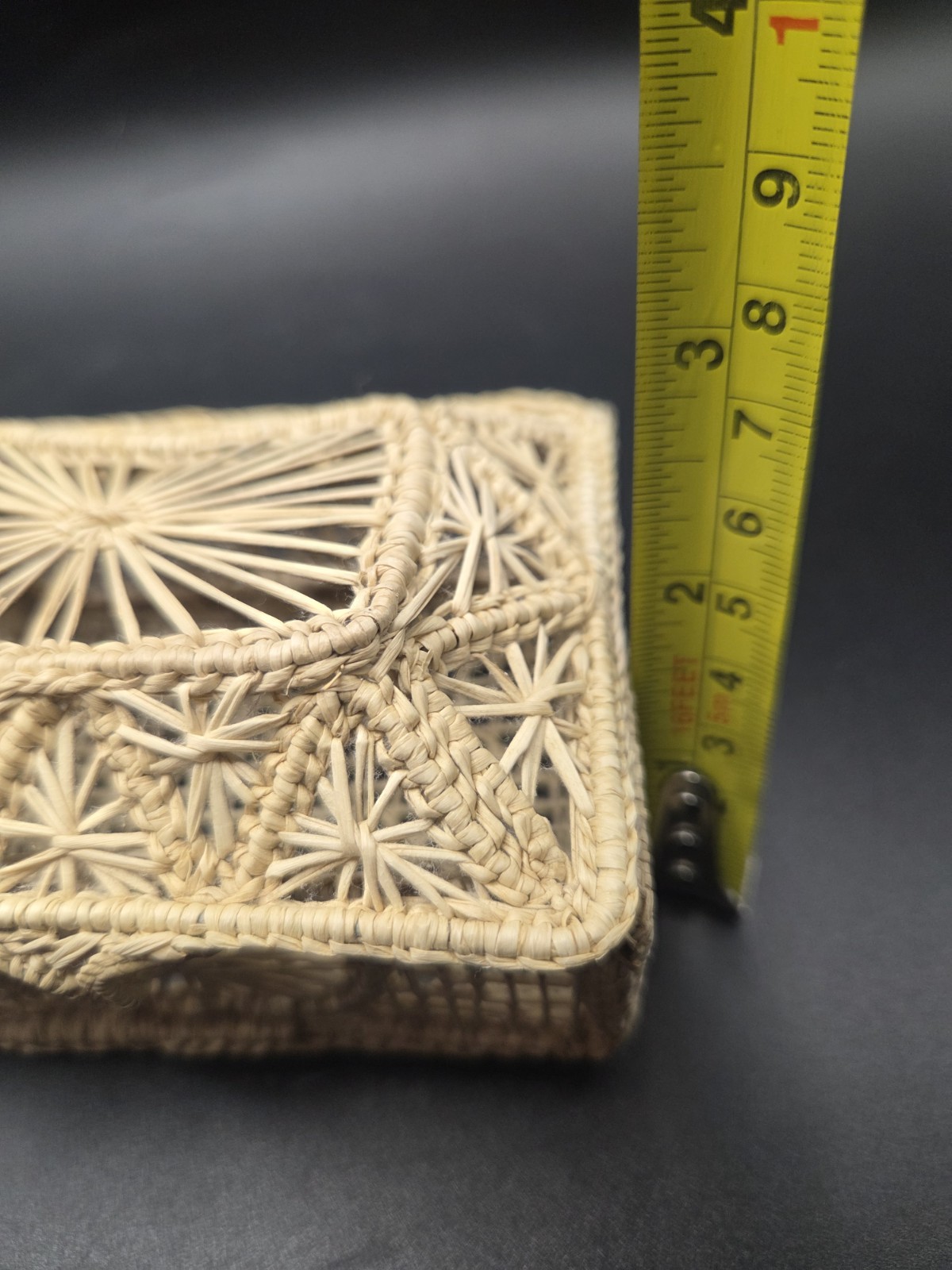 Vintage Small Wicker Basket Rectangle with Lid Closure Treasure Box Hand Woven