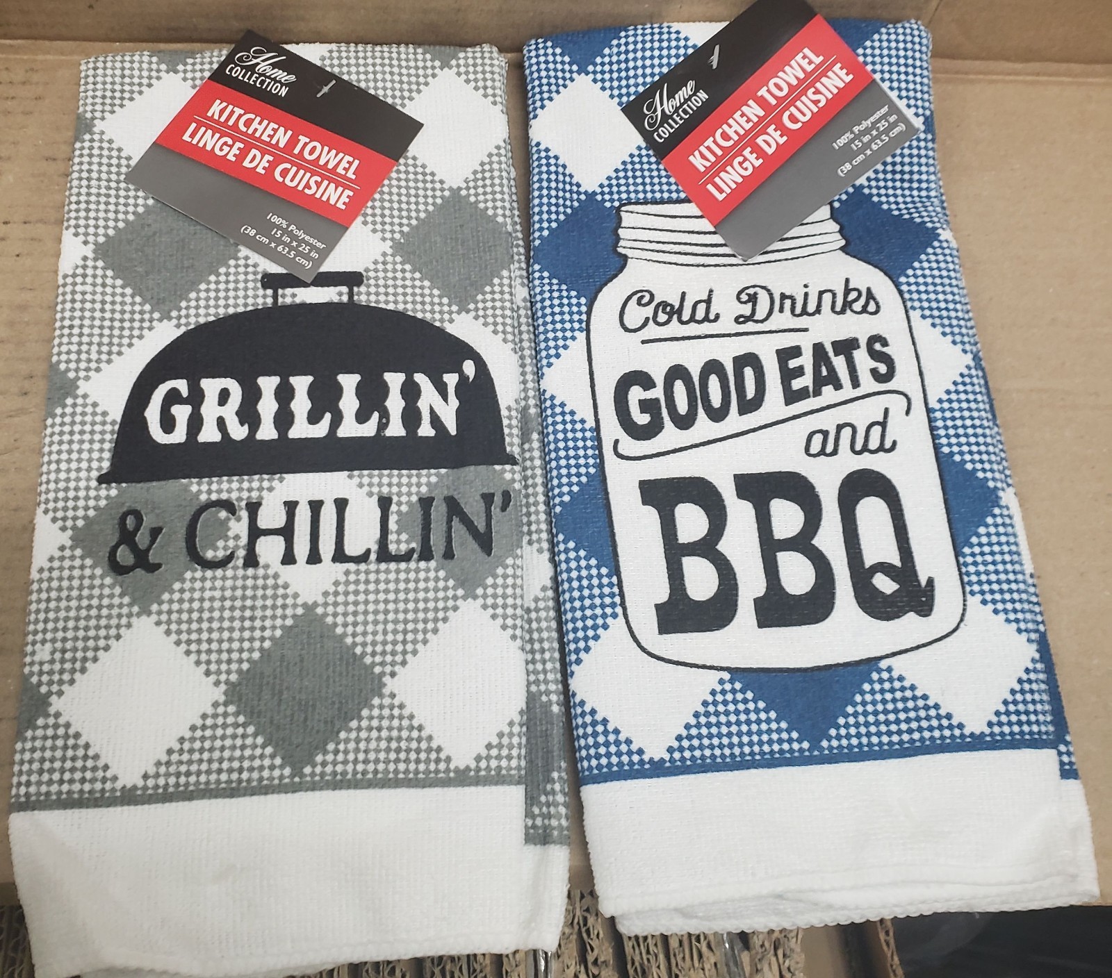 3 Different Microfiber Towels (15"x25") BBQ THEME, RED, BLUE & GREY DESIGNS, GR