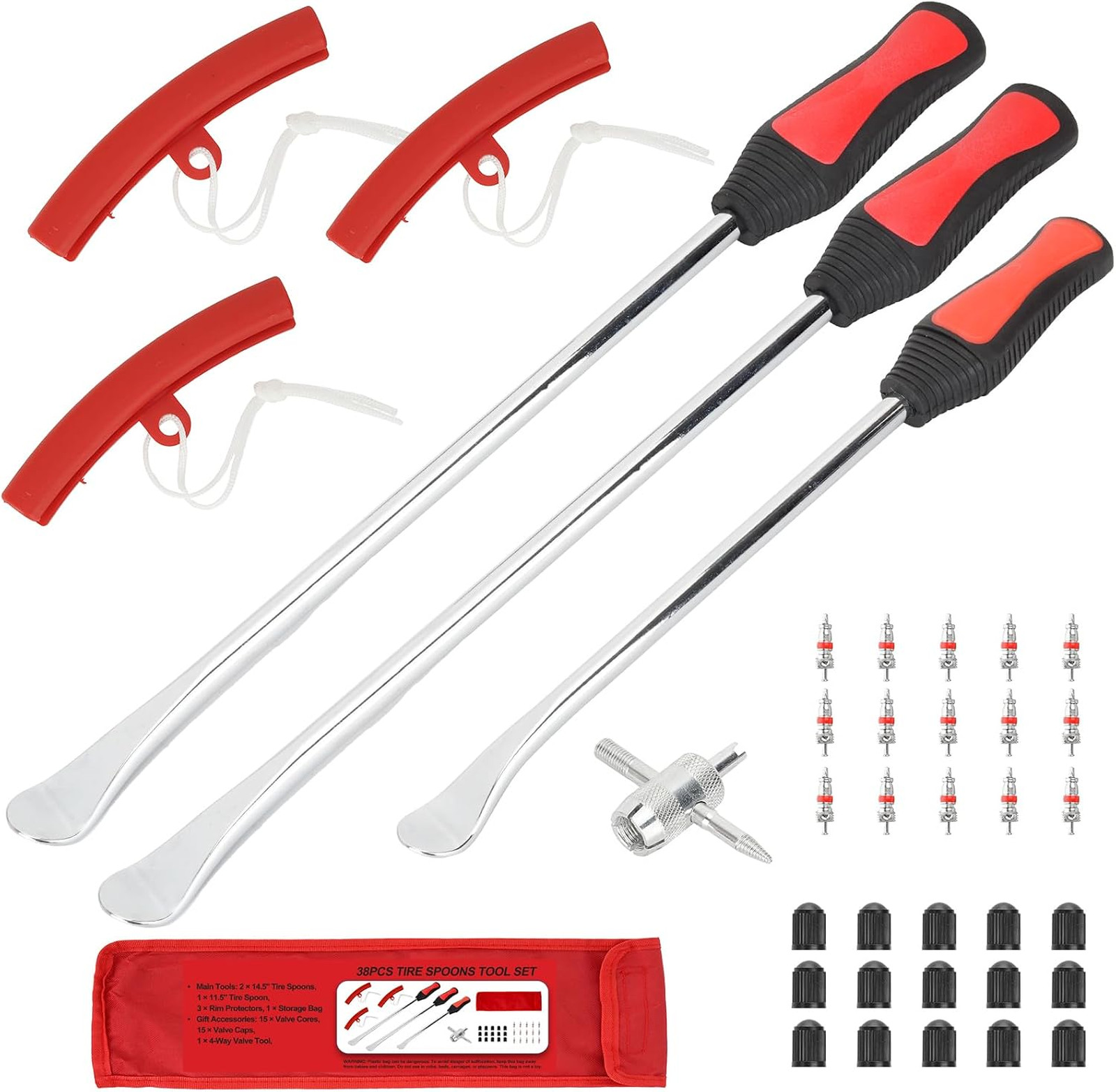 38Pcs Tire Tool Set Including Tire Irons Rim Protectors Valve Tools for