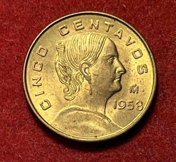 Mexico 5 Centavos 1958 Brass Coin KM#426 T9472